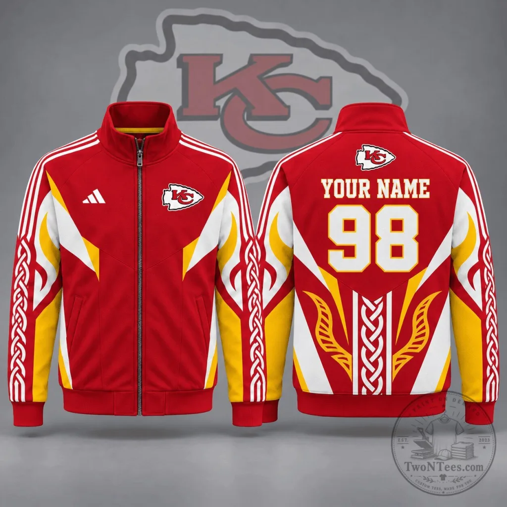 Kansas City Chiefs Personalized Tribal Red and Yellow Zip Up Jacket Kansas City Chiefs Personalized Tribal Red and Yellow Zip Up Jacket