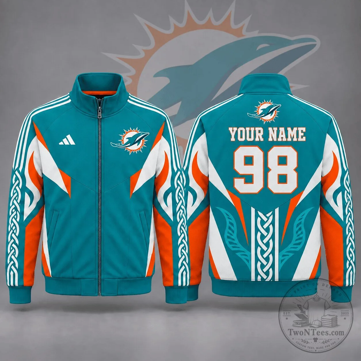 Miami Dolphins Personalized NFL Football Team Tribal Zip Up Jacket