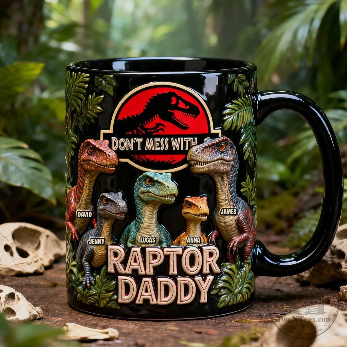 Jurassic Park Raptor Daddy Personalized Black Coffee Mug