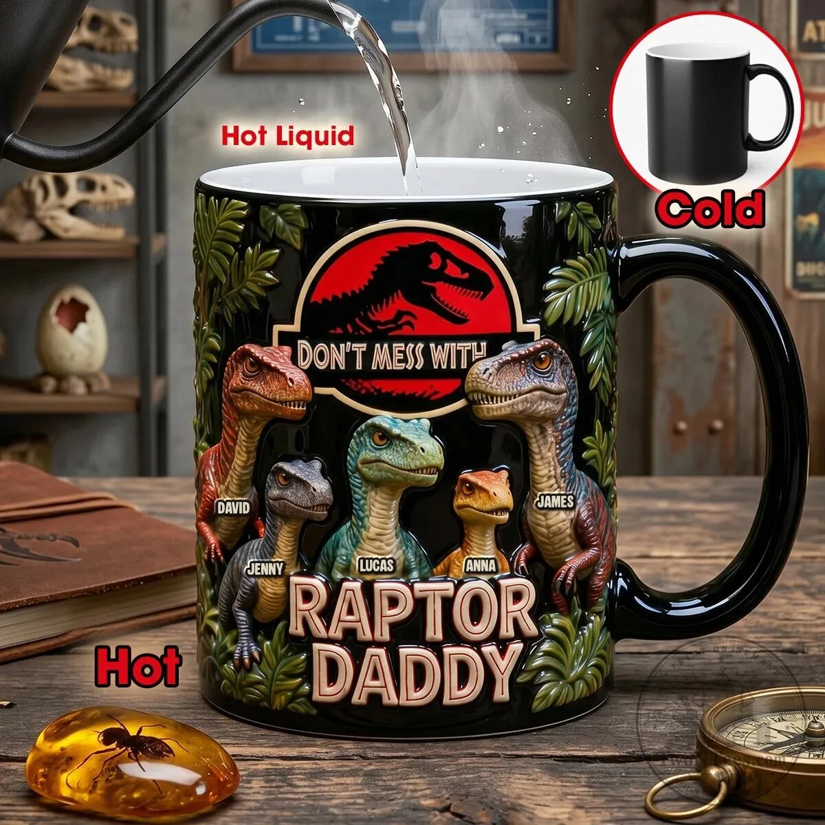 Jurassic Park Raptor Daddy Personalized Black Coffee Mug 4 Jurassic Park Raptor Daddy Personalized Black Coffee Mug