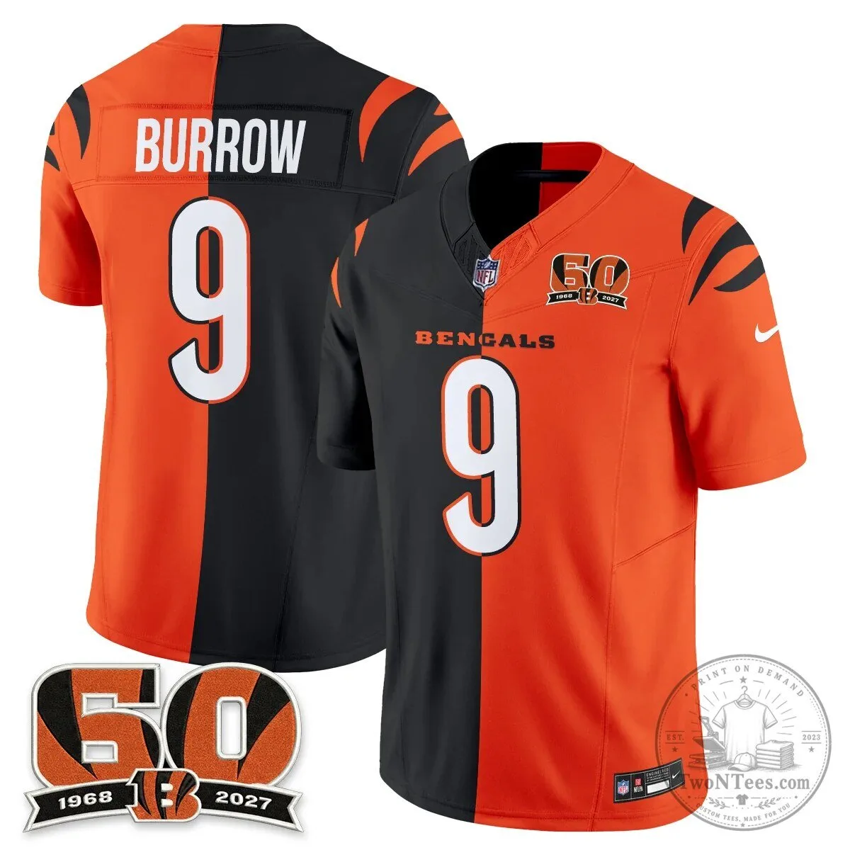 Joe Burrow Vapor Football Jersey - Split Edition for Cincinnati Bengals Fans