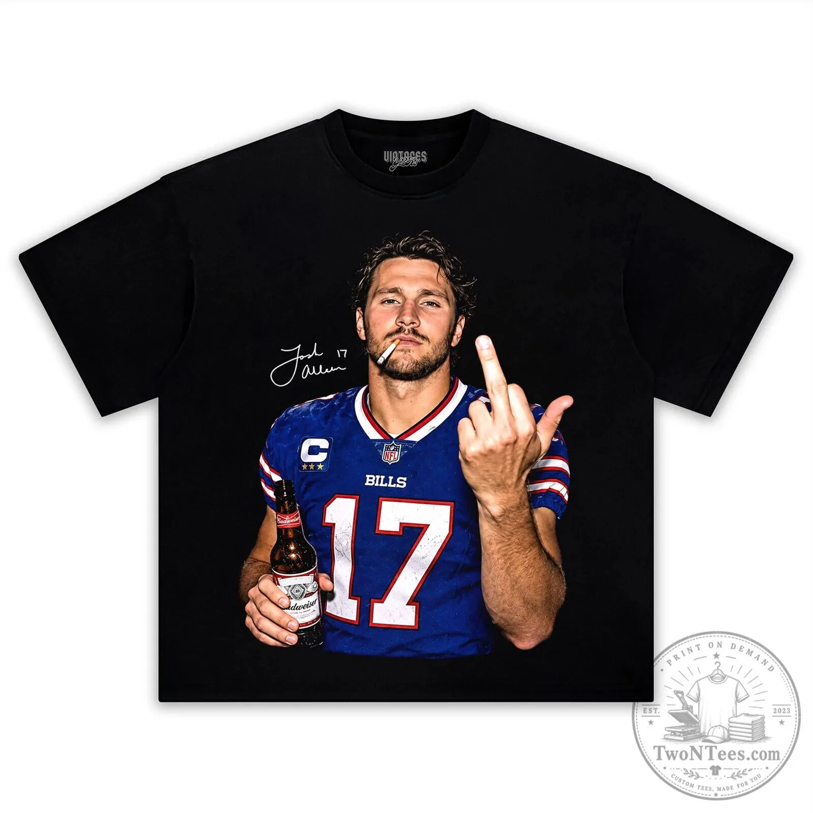 Buffalo Bills Football T-Shirt featuring Josh Allen's Middle Finger Design