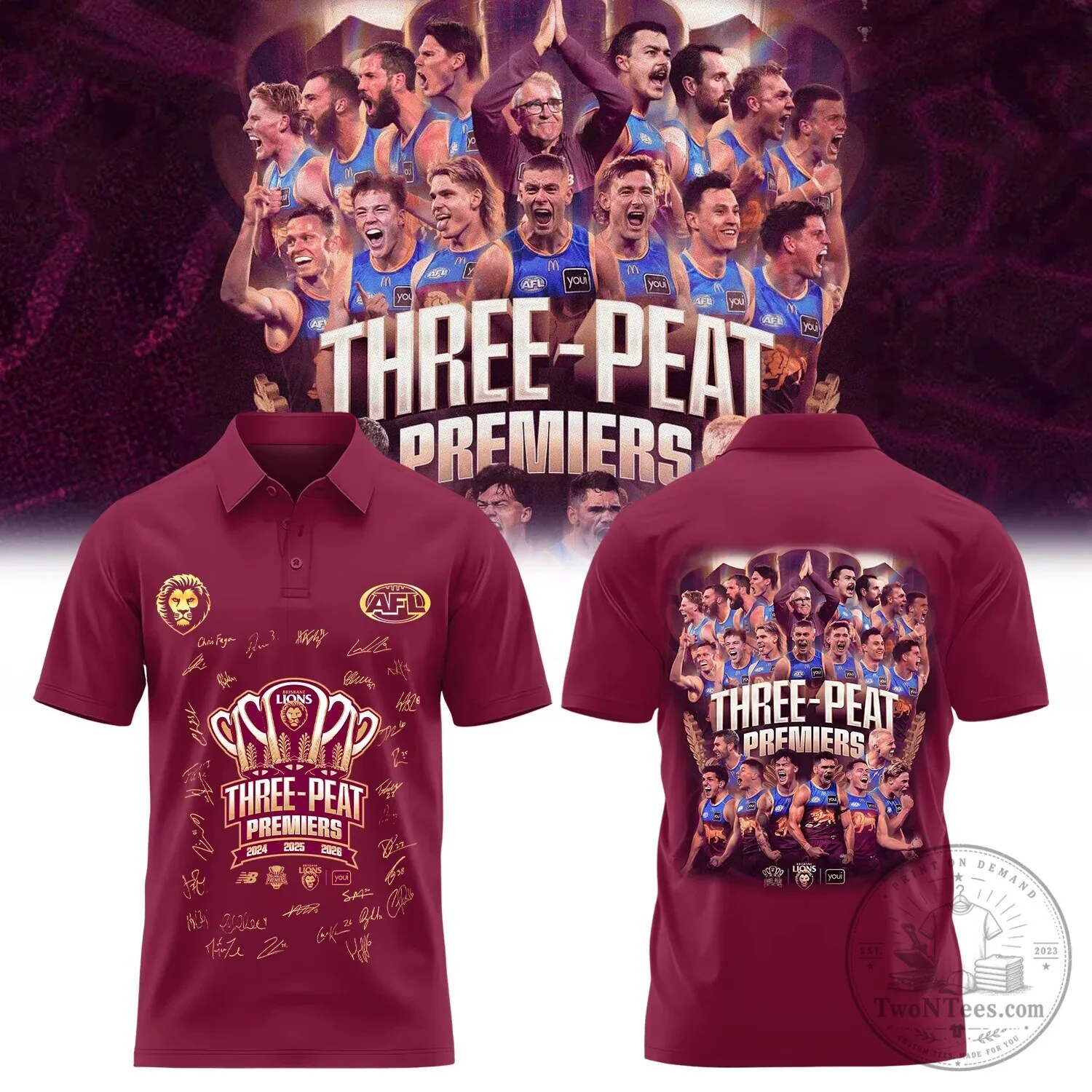 Polo Shirt for Brisbane Lions: Three-Peat AFL Premiership Champions