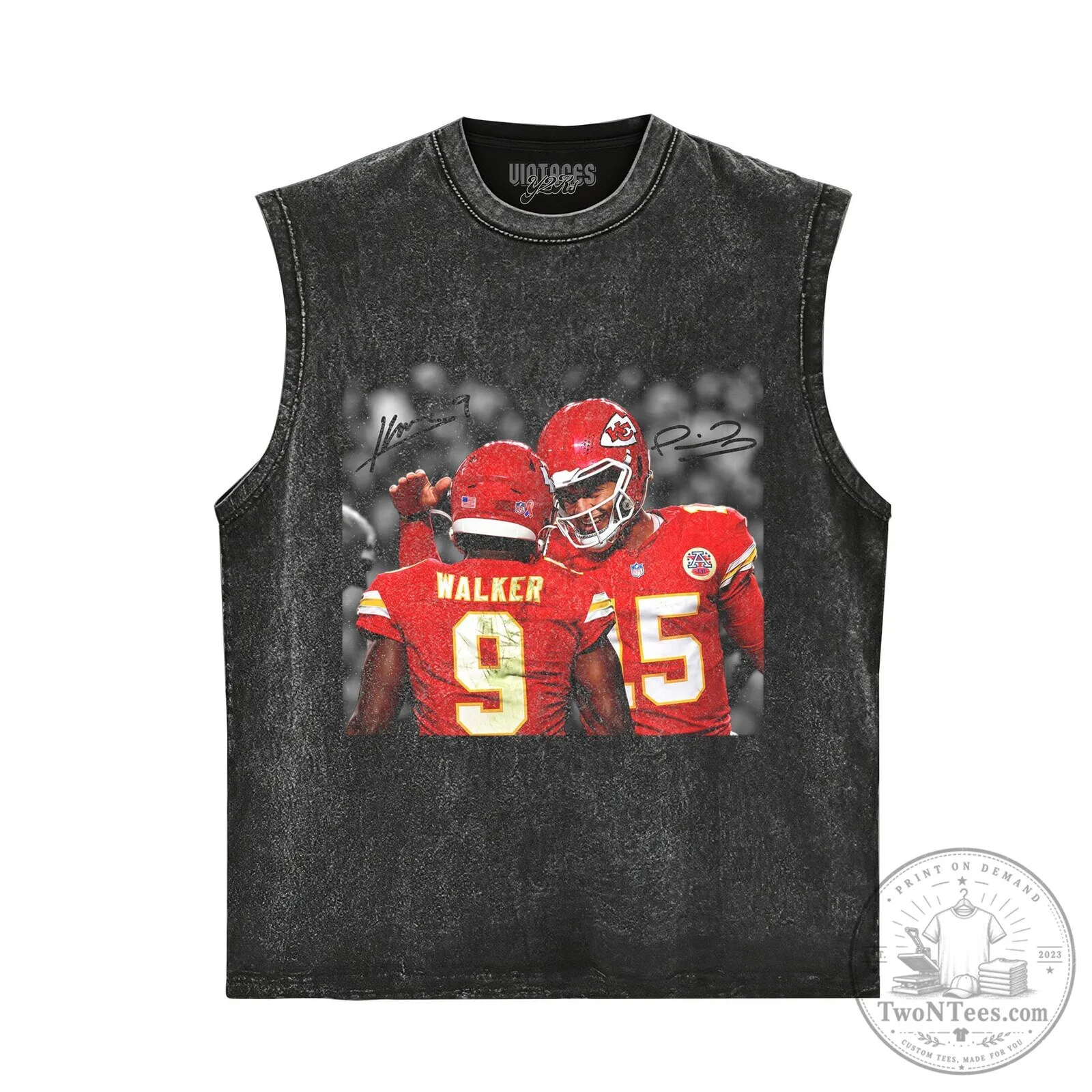 Patrick Mahomes and Kenneth Walker III Football Players Black T-Shirt 9 Patrick Mahomes and Kenneth Walker III Football Players Black T-Shirt