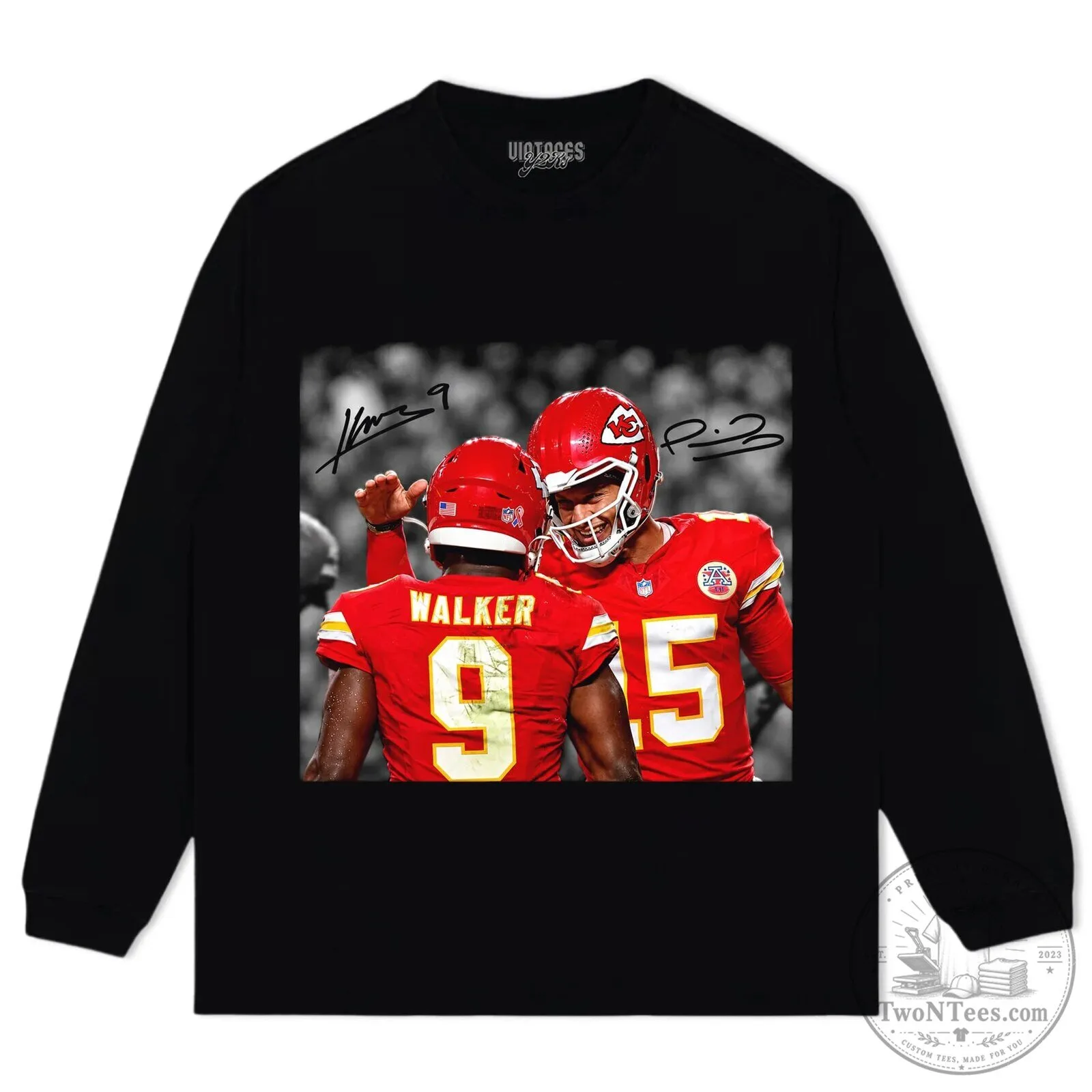 Patrick Mahomes and Kenneth Walker III Football Players Black T-Shirt 11 Patrick Mahomes and Kenneth Walker III Football Players Black T-Shirt