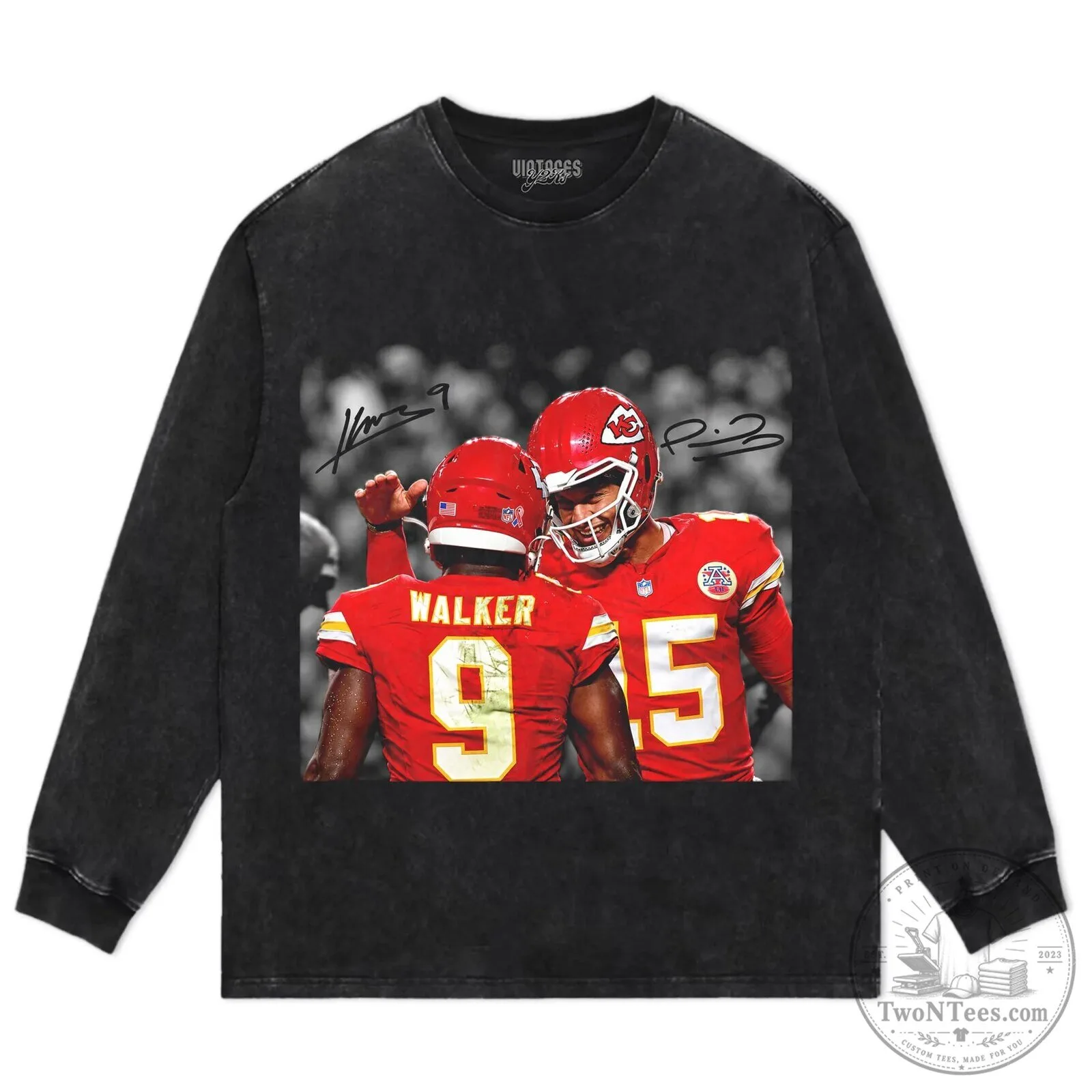 Patrick Mahomes and Kenneth Walker III Football Players Black T-Shirt 12 Patrick Mahomes and Kenneth Walker III Football Players Black T-Shirt