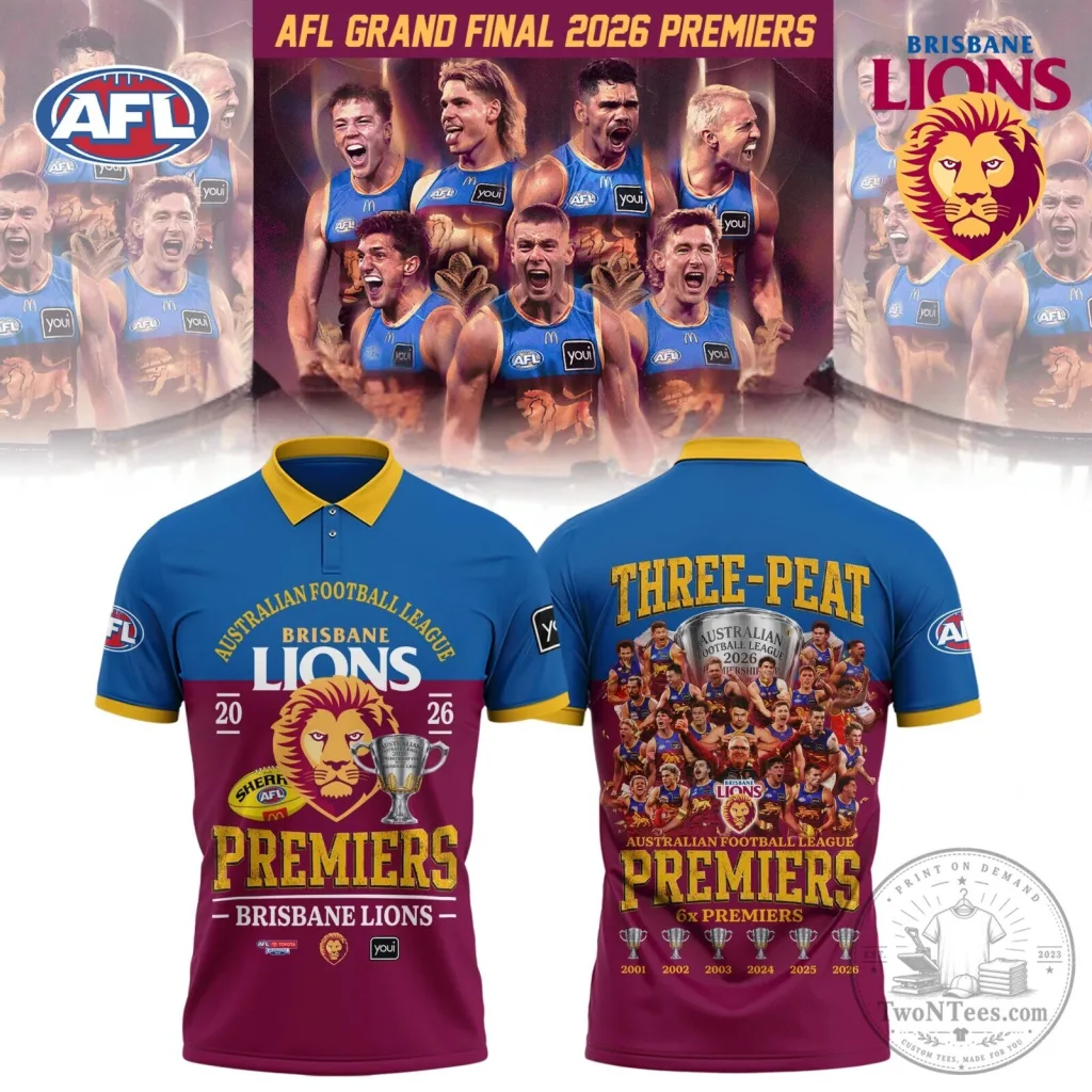 2026 Premiers Brisbane Lions Three-Peat Polo Shirt - Australian Football League 2026 Premiers Brisbane Lions Three-Peat Polo Shirt - Australian Football League