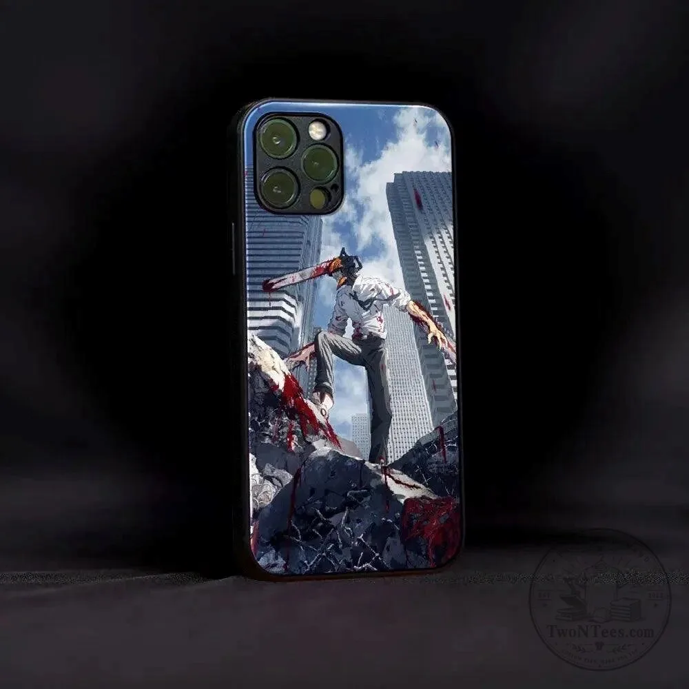 Chainsaw Man Denji Anime Manga Bloody Cityscape Phone Case for iPhone