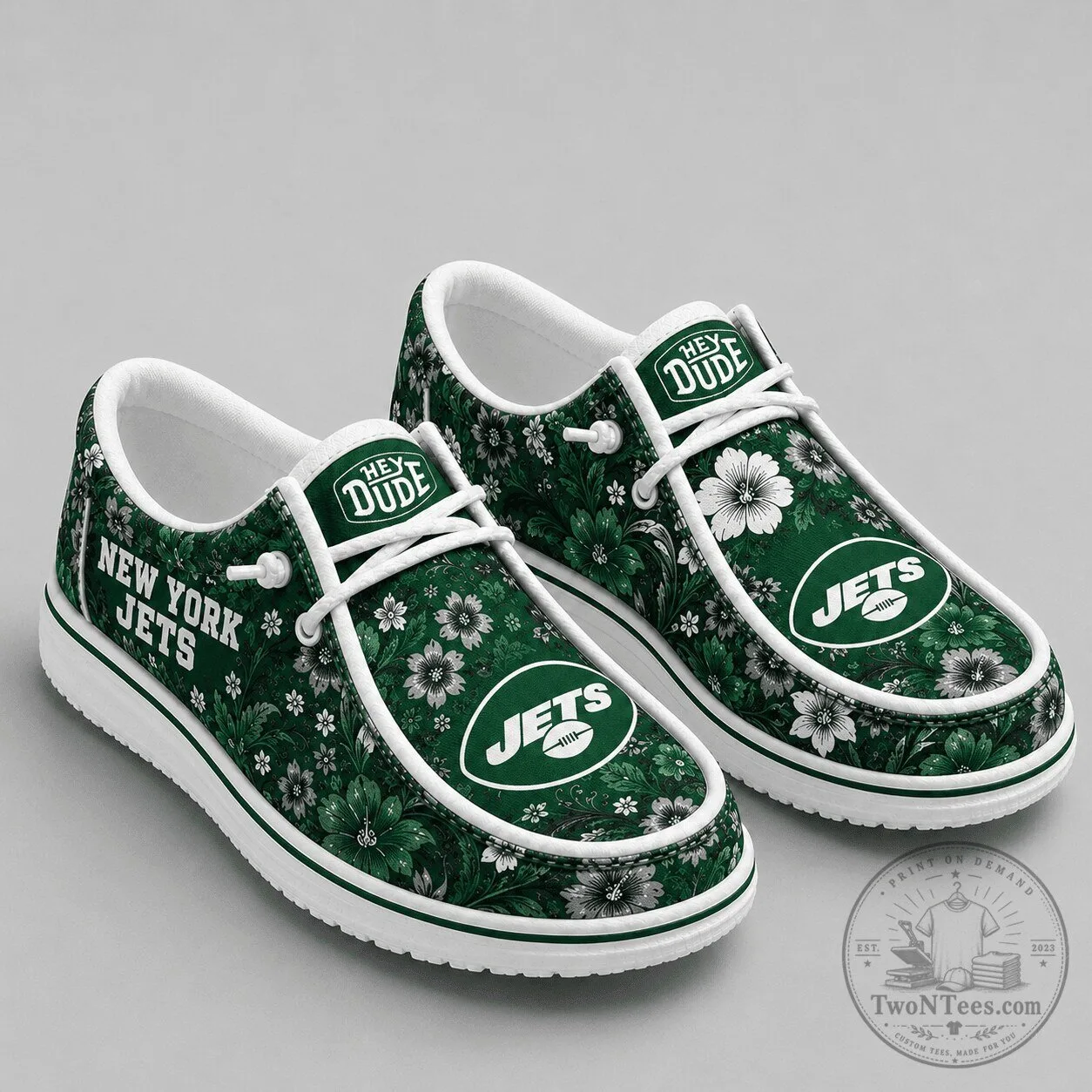 New York Jets NFL Team Floral Pattern Green Loafer Shoes