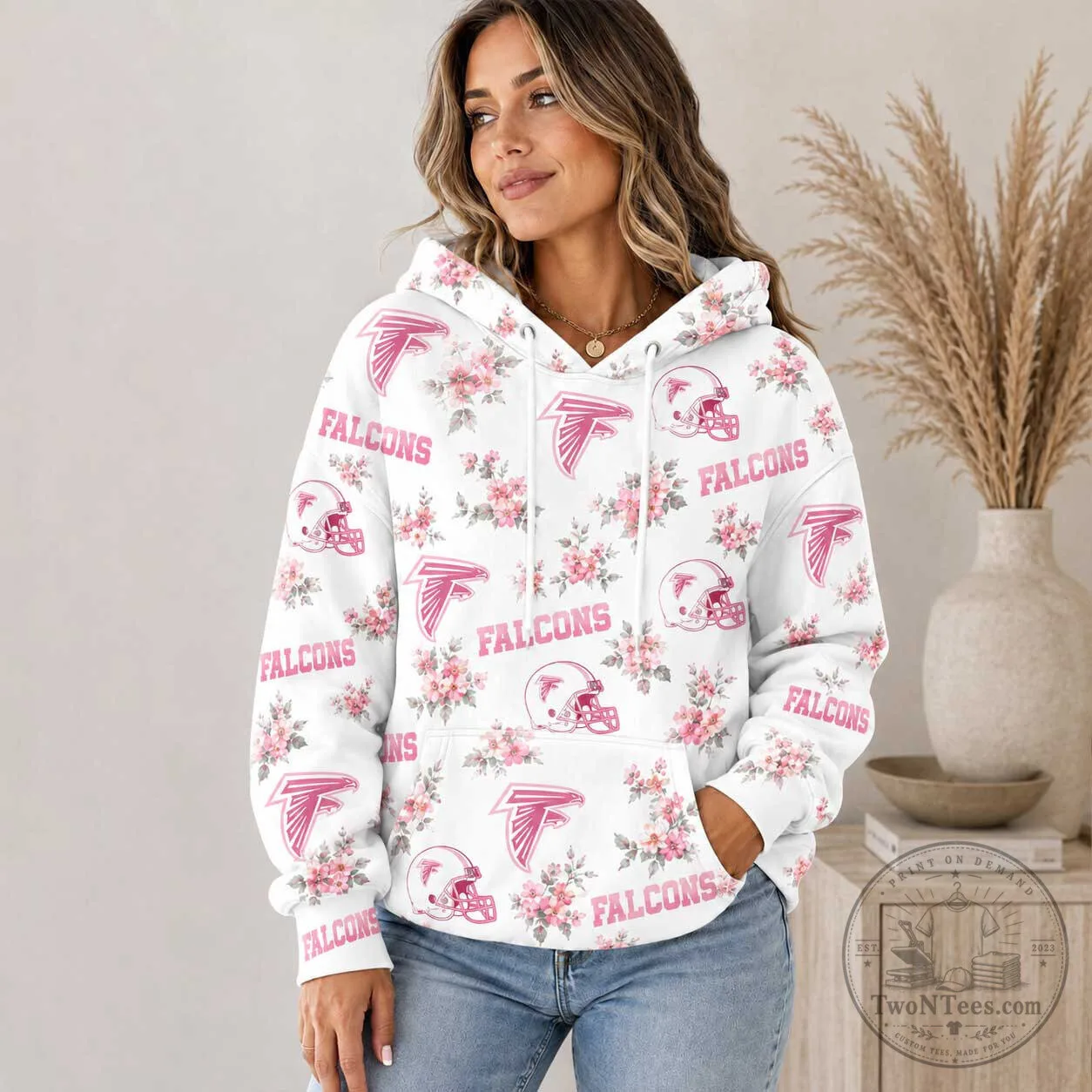 Atlanta Falcons Pink Floral Team Pride Hoodie for Women