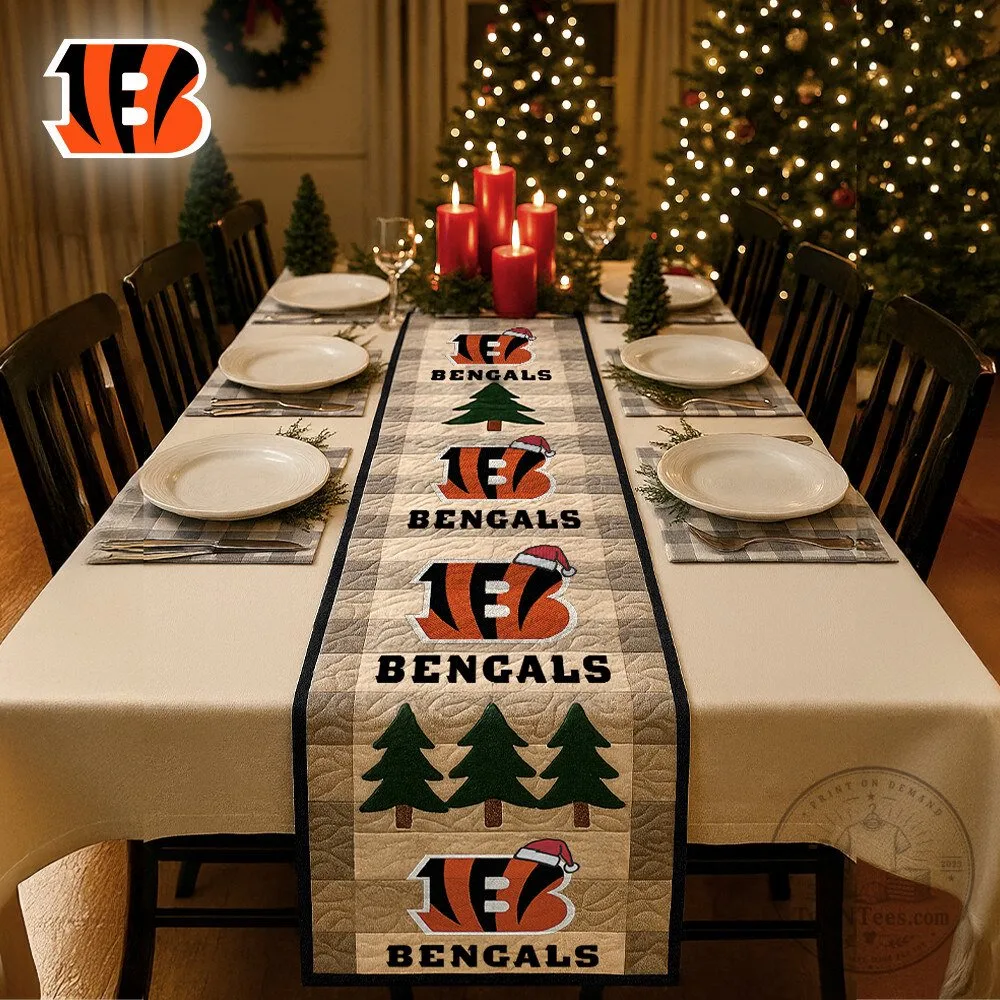 Cincinnati Bengals Christmas Quilted Table Runner Holiday Decor