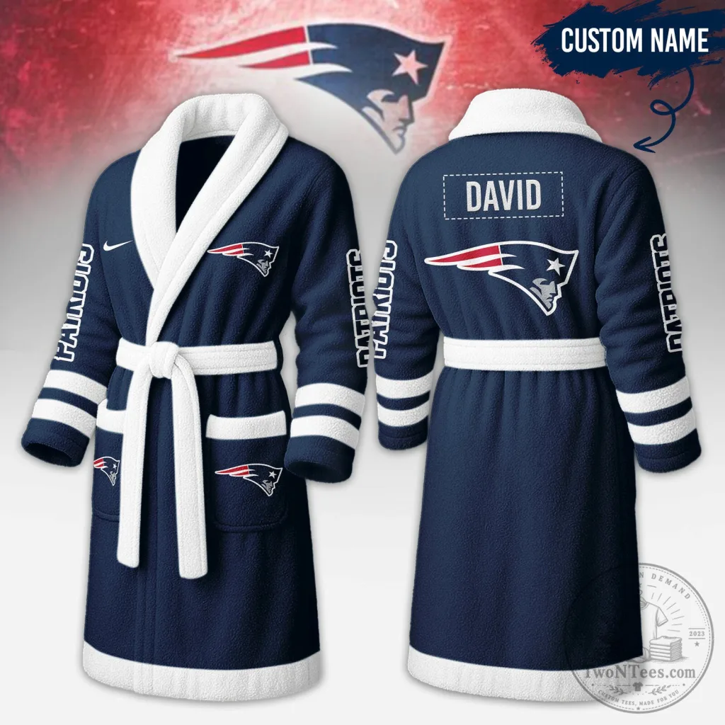New England Patriots Personalized Custom Name NFL Fleece Bathrobe New England Patriots Personalized Custom Name NFL Fleece Bathrobe