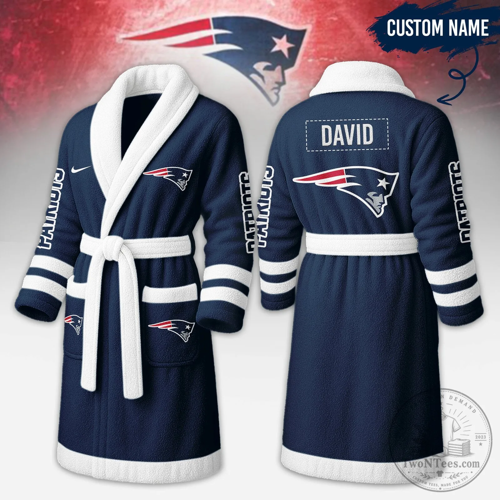 New England Patriots Personalized Custom Name NFL Fleece Bathrobe