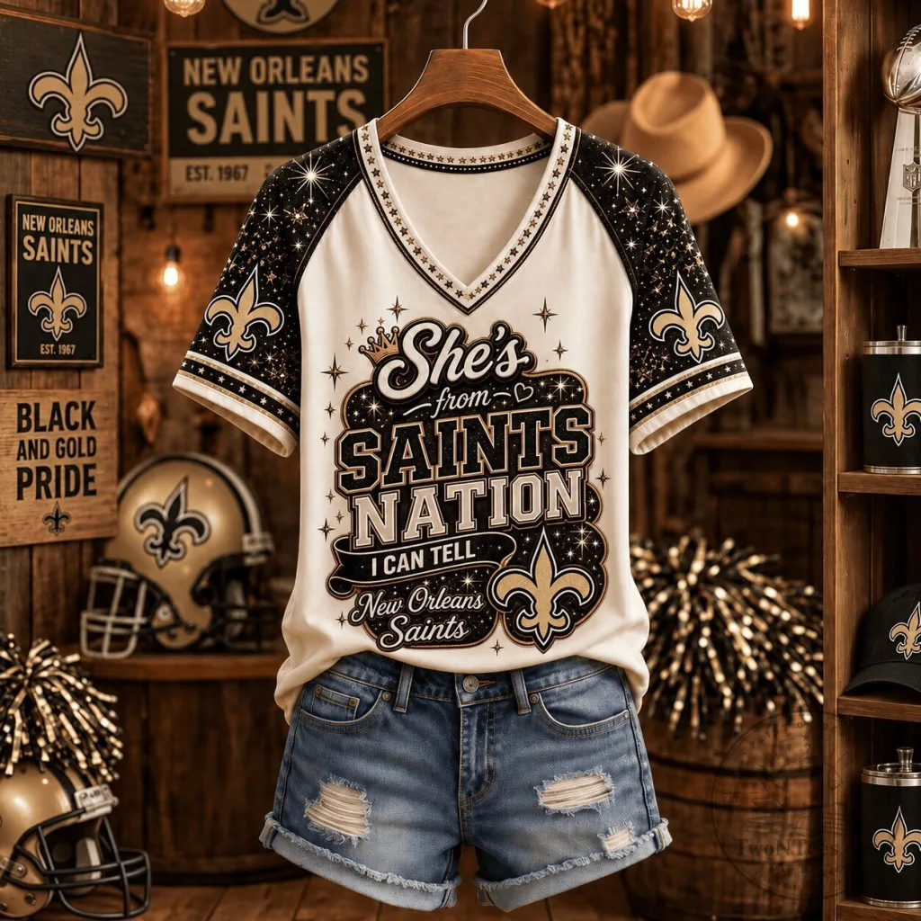 New Orleans Saints NFL Fan Gift She From Saints Nation V-Neck T-Shirt New Orleans Saints NFL Fan Gift She From Saints Nation V-Neck T-Shirt