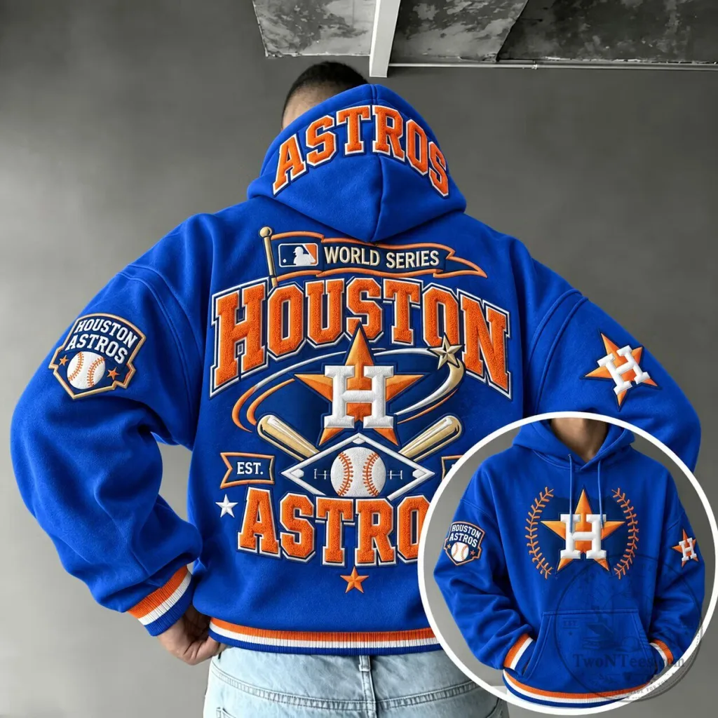 Houston Astros World Series Baseball Team Blue Embroidered Hoodie Houston Astros World Series Baseball Team Blue Embroidered Hoodie