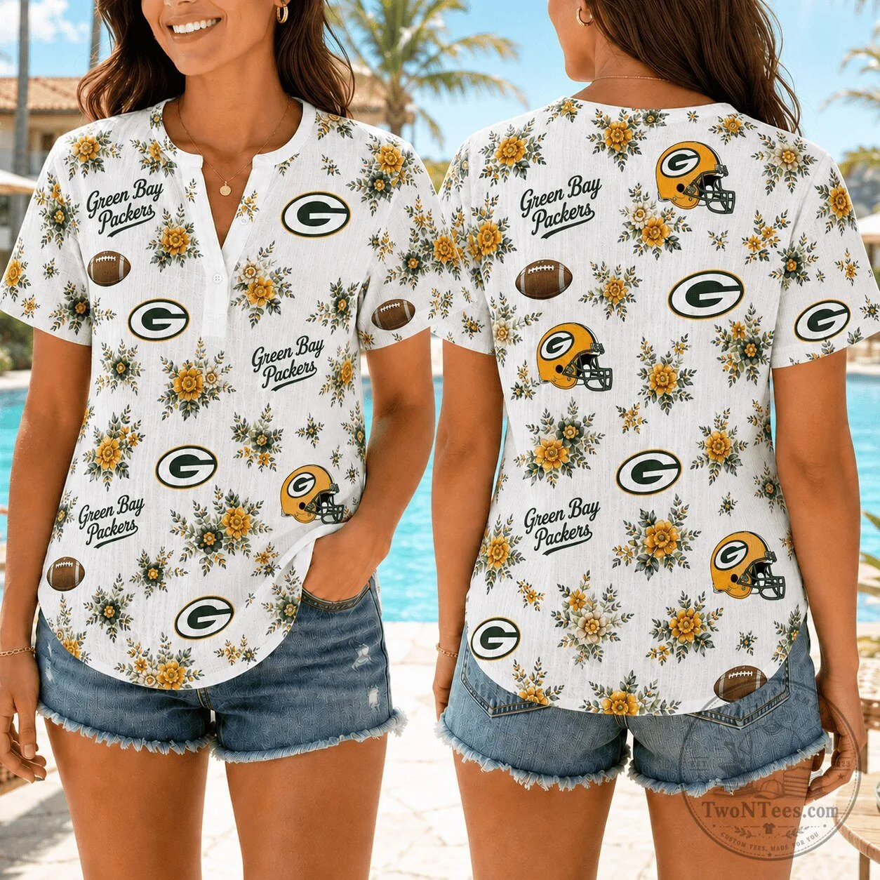 Green Bay Packers NFL Football Floral Summer Button Up Hawaiian Shirt