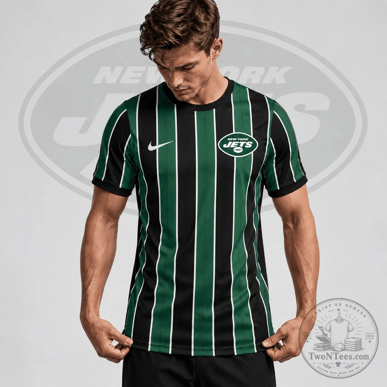 New York Jets Green and Black Vertical Stripe Performance Football Jersey 1 New York Jets Green and Black Vertical Stripe Performance Football Jersey
