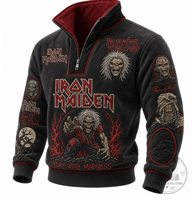 Iron Maiden Eddie The Head Heavy Metal Quarter-Zip Fleece Sweatshirt
