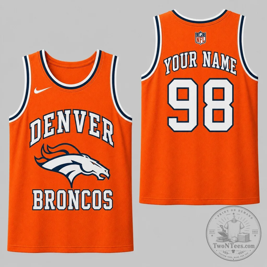 Denver Broncos NFL Personalized Custom Name Number Orange Sports Tank Top Denver Broncos NFL Personalized Custom Name Number Orange Sports Tank Top