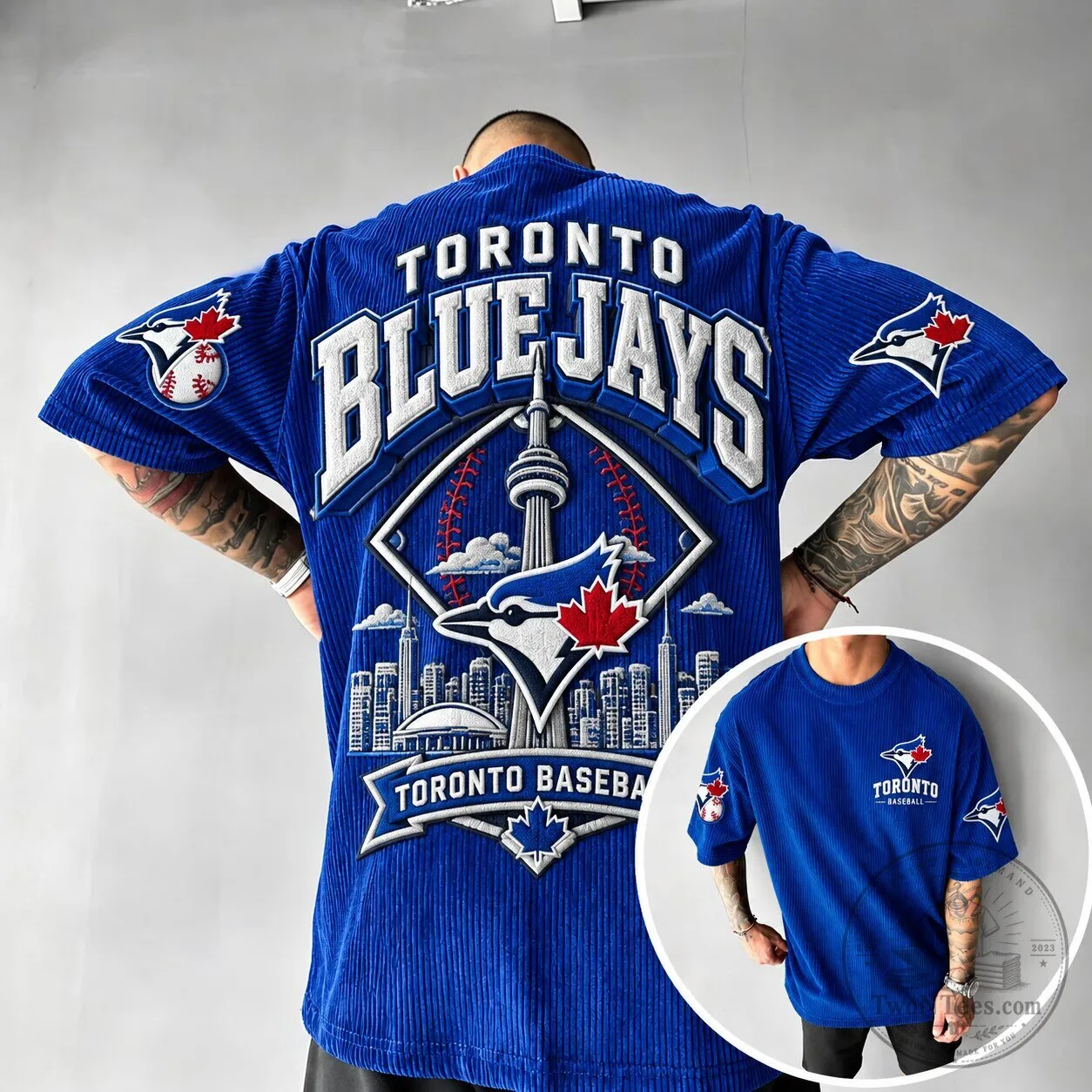 Toronto Blue Jays Baseball Team Blue Ribbed Short-Sleeve Shirt