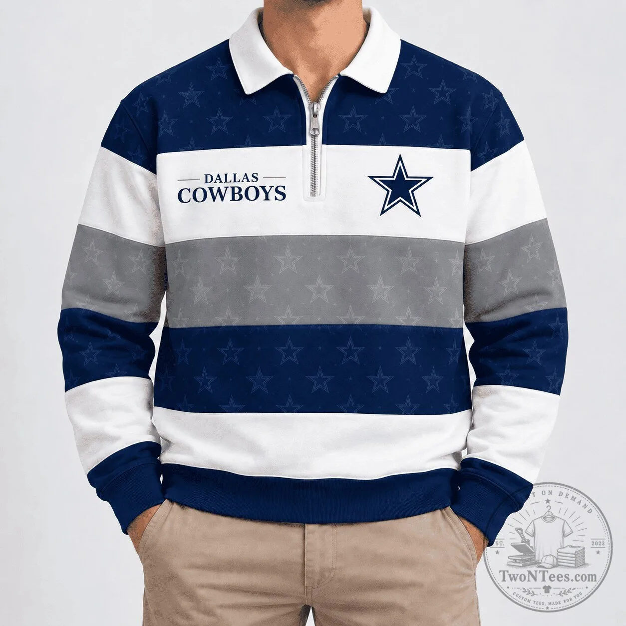 Dallas Cowboys Quarter Zip Polo Shirt with Star Pattern for Men