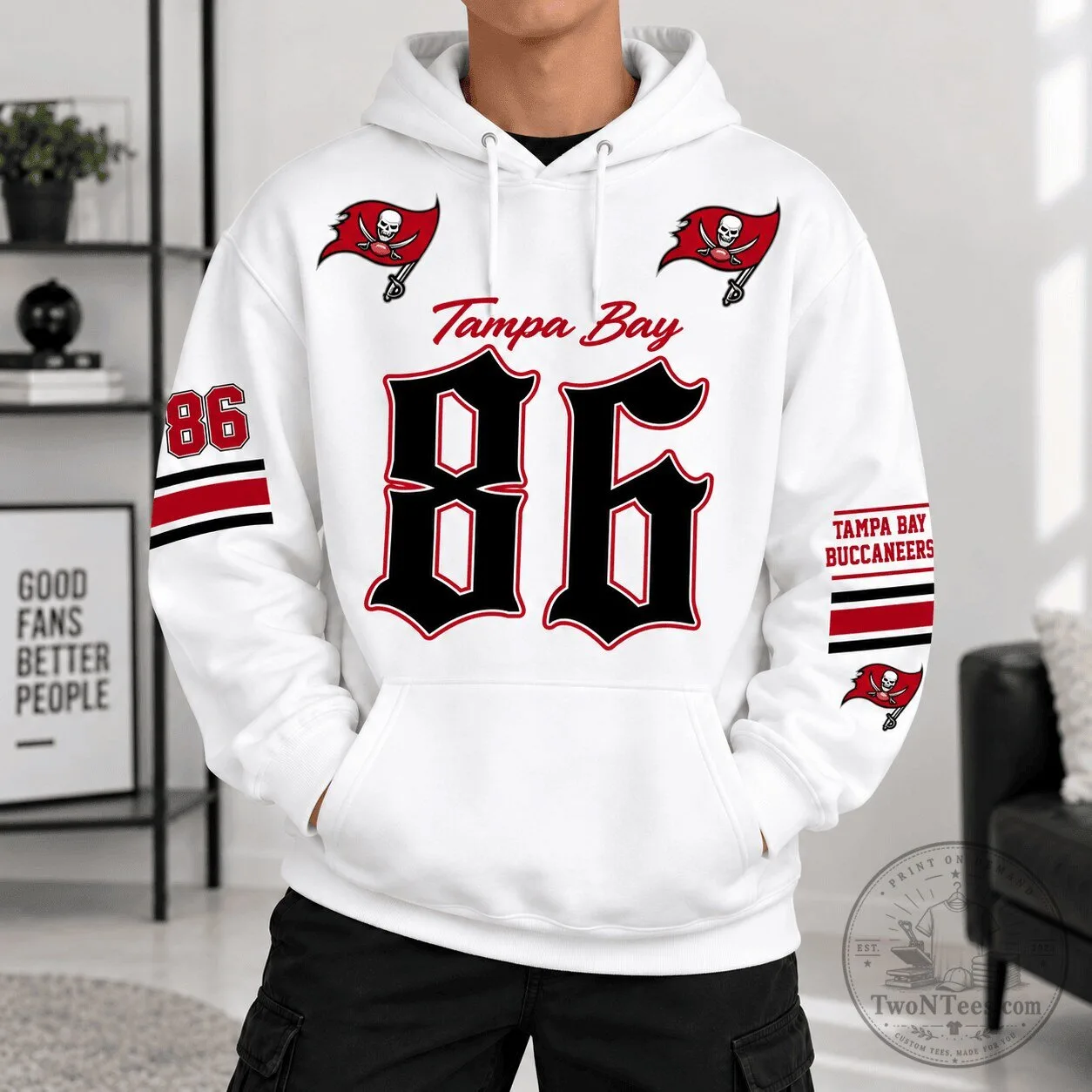 Tampa Bay Buccaneers Football Team Number 86 White Adult Hoodie