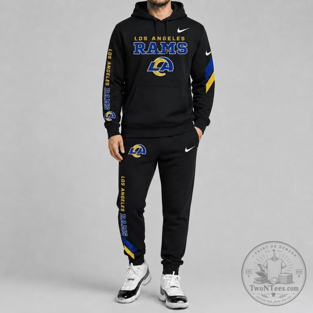 Los Angeles Rams Football Team Black Hoodie Sweatshirt with Logo and Team Name Los Angeles Rams Football Team Black Hoodie Sweatshirt with Logo and Team Name