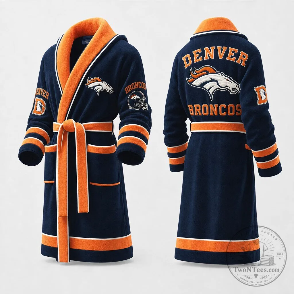 Denver Broncos Football Team Logo Plush Fleece Robe for Men