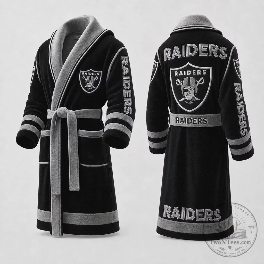 Las Vegas Raiders Football Team Logo Black Plush Bathrobe