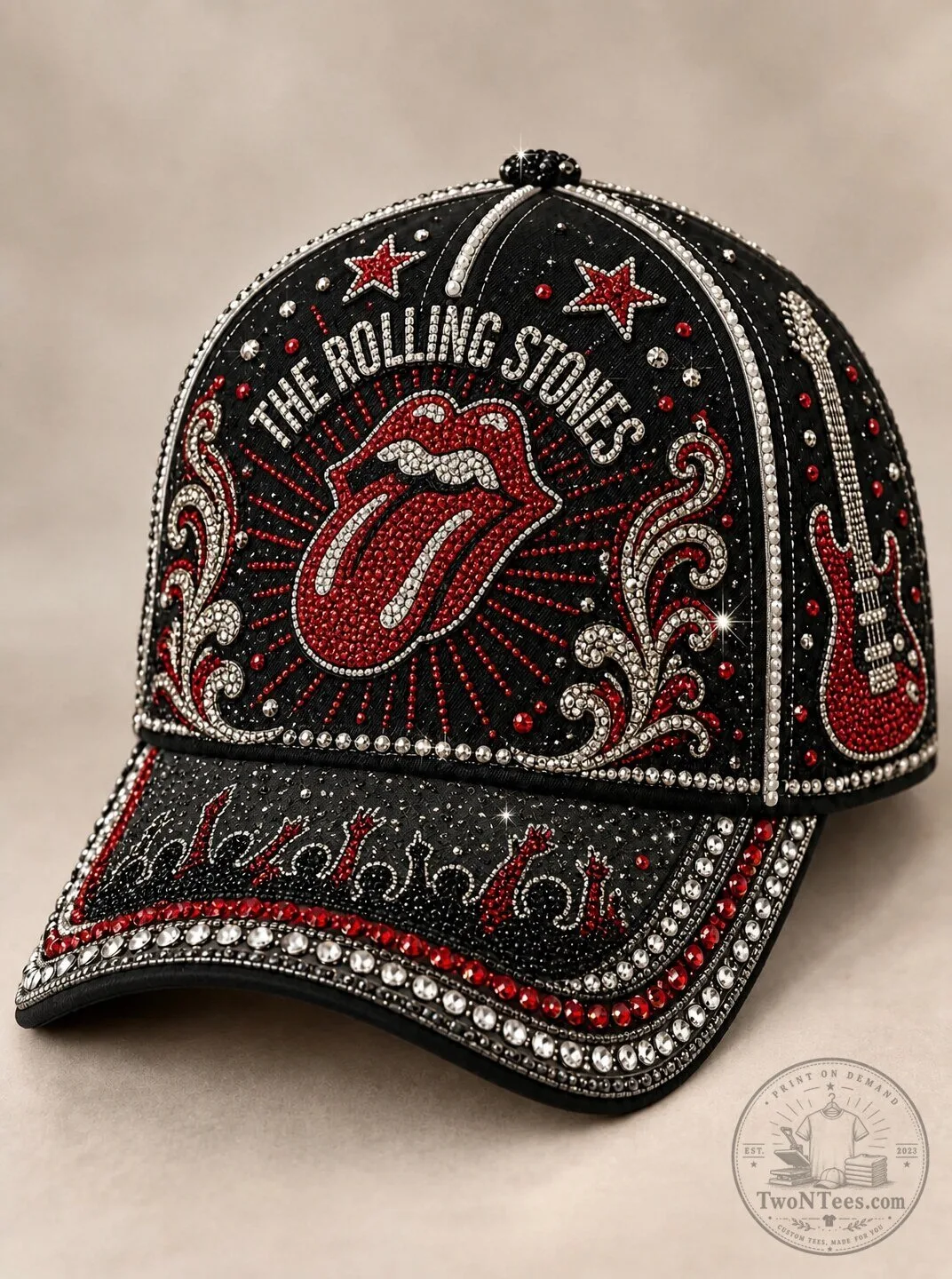 The Rolling Stones Rhinestone Tongue Logo Black Baseball Cap Hat