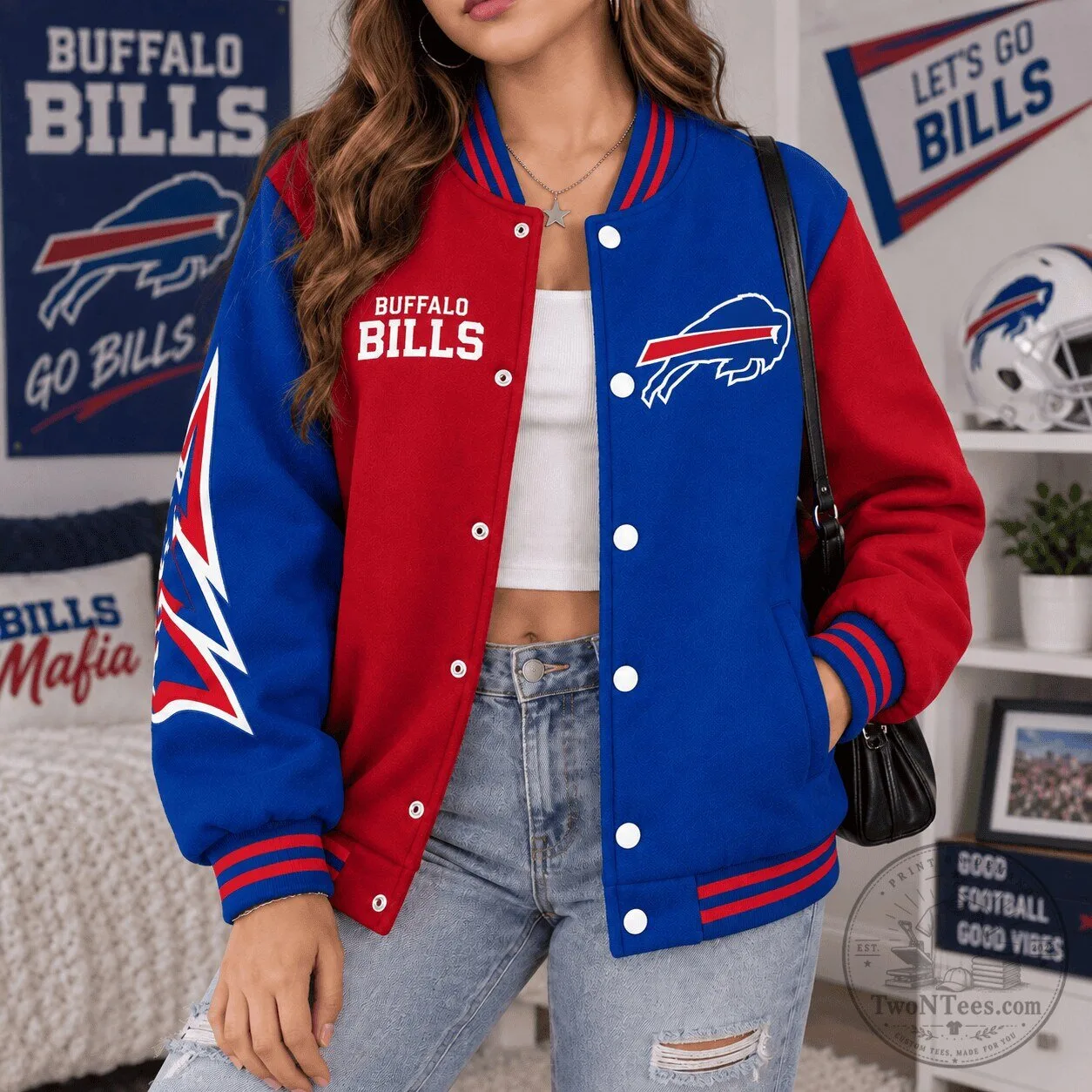 Buffalo Bills NFL Football Team Legacy Game Day Bomber Jacket for Women