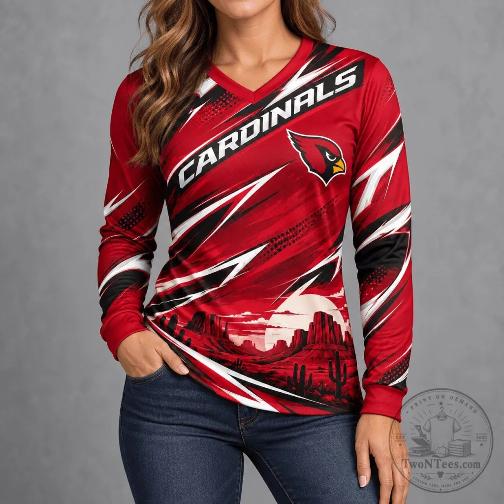 Arizona Cardinals Football Team Desert Landscape Long-Sleeve V-Neck Shirt Arizona Cardinals Football Team Desert Landscape Long-Sleeve V-Neck Shirt