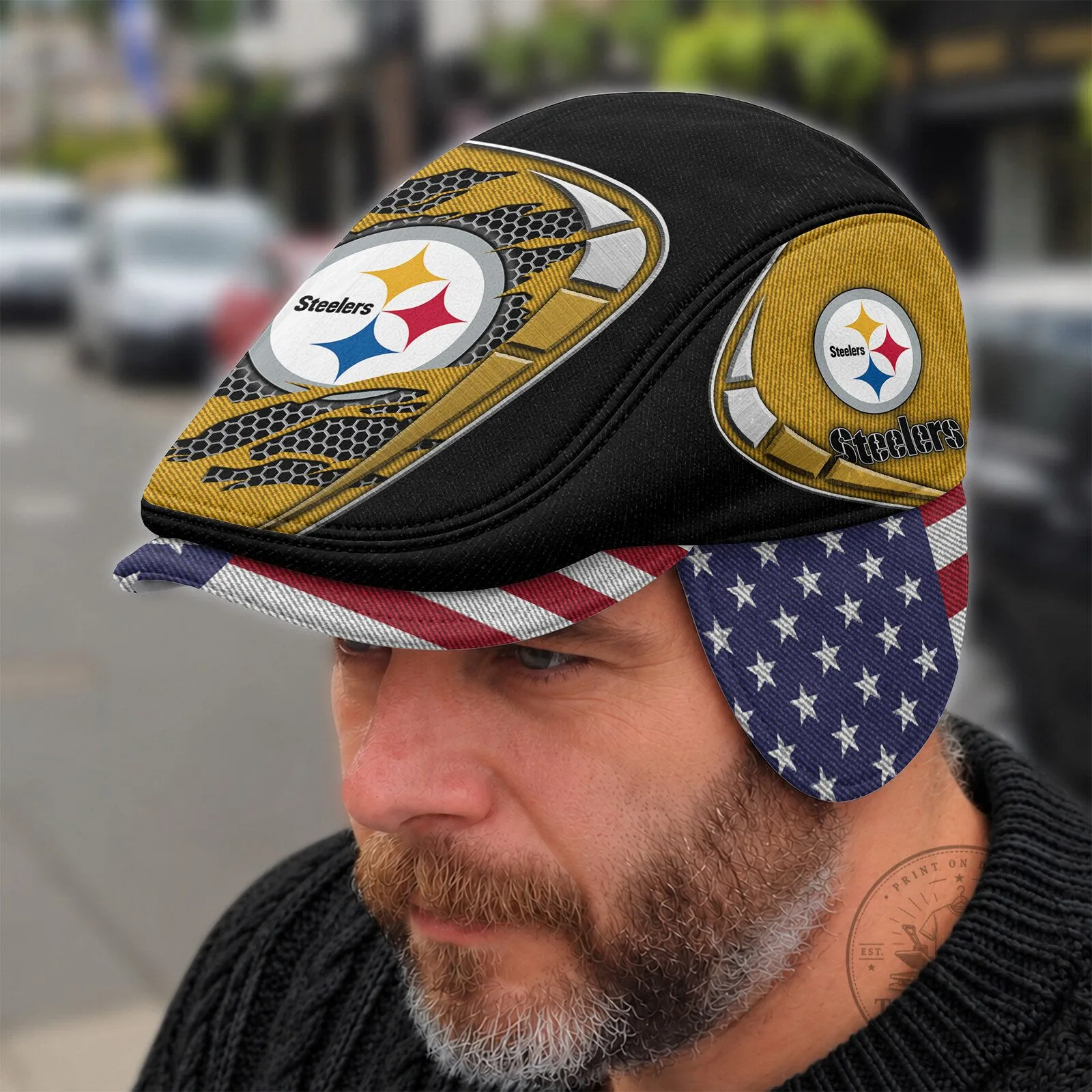Pittsburgh Steelers NFL Flat Cap with Foldable Ear Flaps