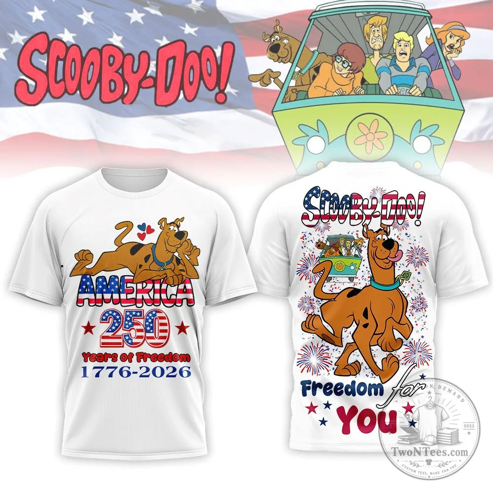 Scooby-Doo Fourth of July 250 Years of Freedom Patriotic White T-Shirt 1 Scooby-Doo Fourth of July 250 Years of Freedom Patriotic White T-Shirt