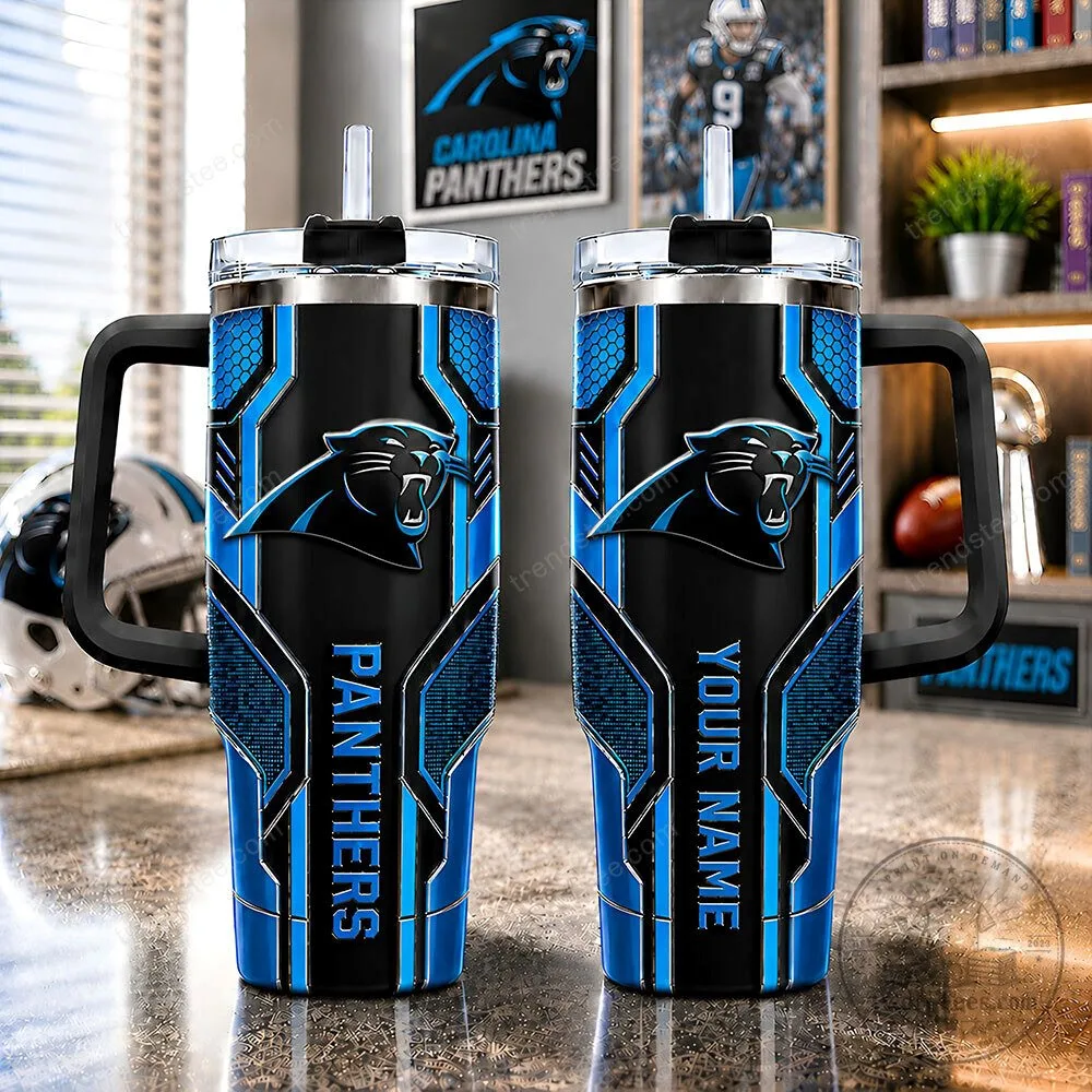 Carolina Panthers NFL Football Team Logo Personalized Black and Blue Tumbler 1 Carolina Panthers NFL Football Team Logo Personalized Black and Blue Tumbler