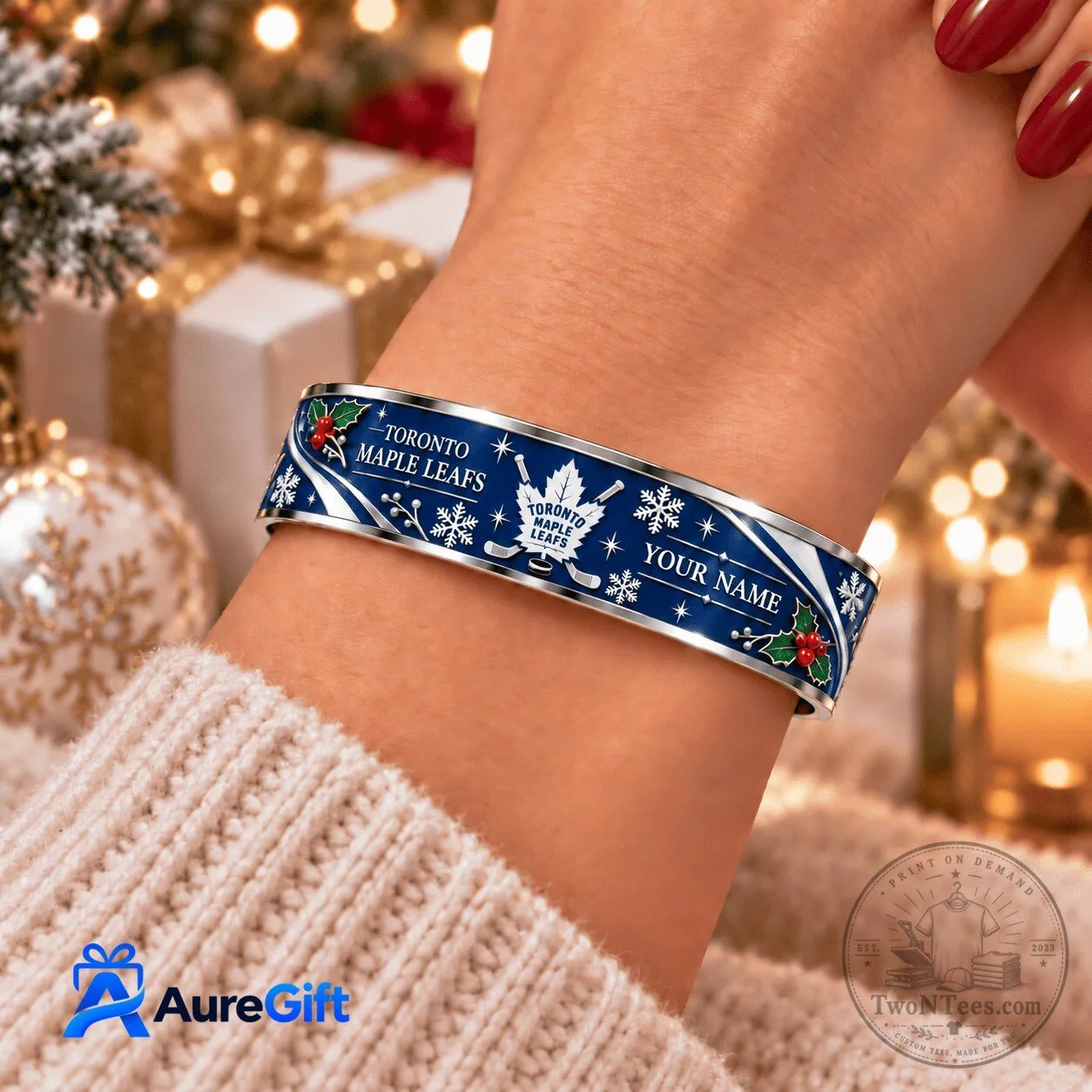 Toronto Maple Leafs Christmas Personalized Hockey Bracelet
