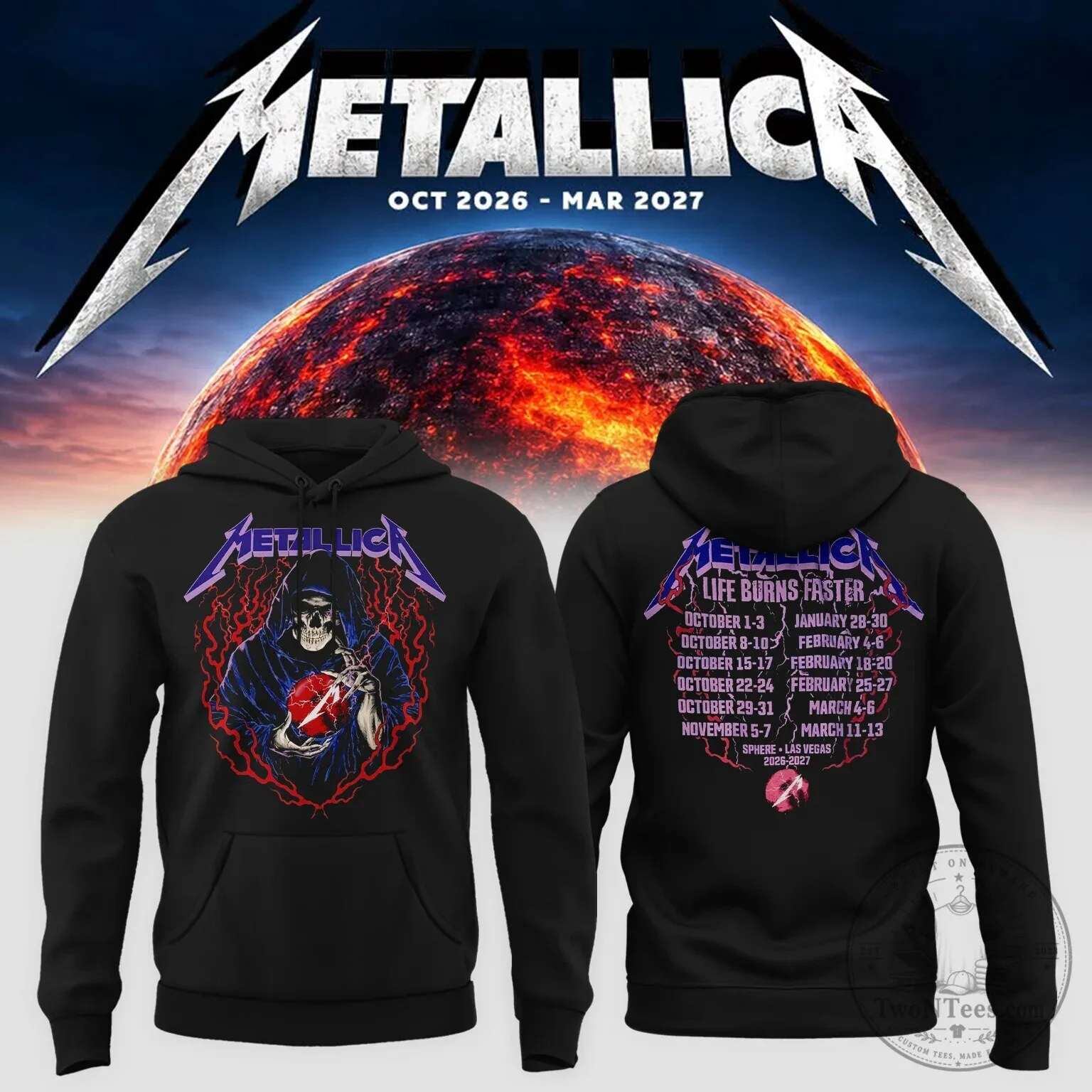Metallica M72 World Tour Life Burns Faster Las Vegas Sphere Hoodie