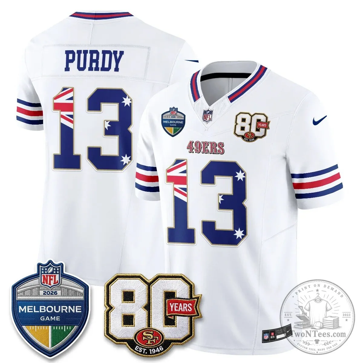 Christian McCaffrey San Francisco 49ers Melbourne Game 2026 Black Football Jersey 61 Christian McCaffrey San Francisco 49ers Melbourne Game 2026 Black Football Jersey