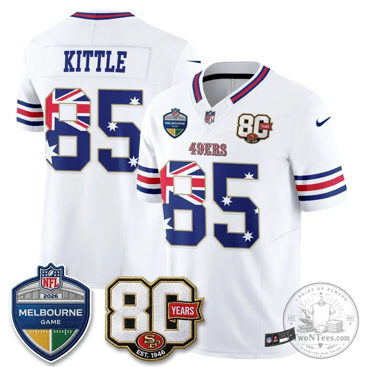 Christian McCaffrey San Francisco 49ers Melbourne Game 2026 Black Football Jersey 62 Christian McCaffrey San Francisco 49ers Melbourne Game 2026 Black Football Jersey