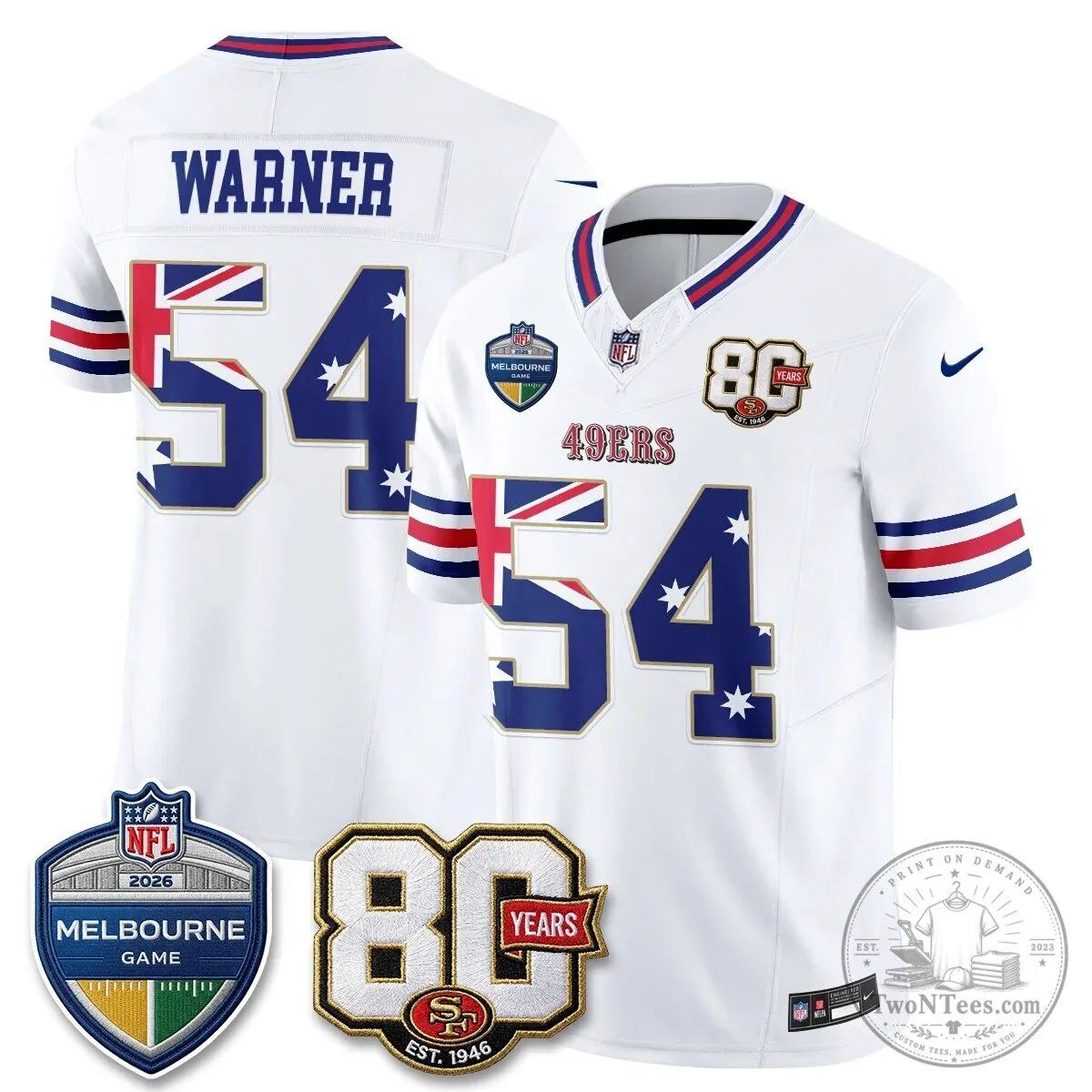 Christian McCaffrey San Francisco 49ers Melbourne Game 2026 Black Football Jersey 63 Christian McCaffrey San Francisco 49ers Melbourne Game 2026 Black Football Jersey