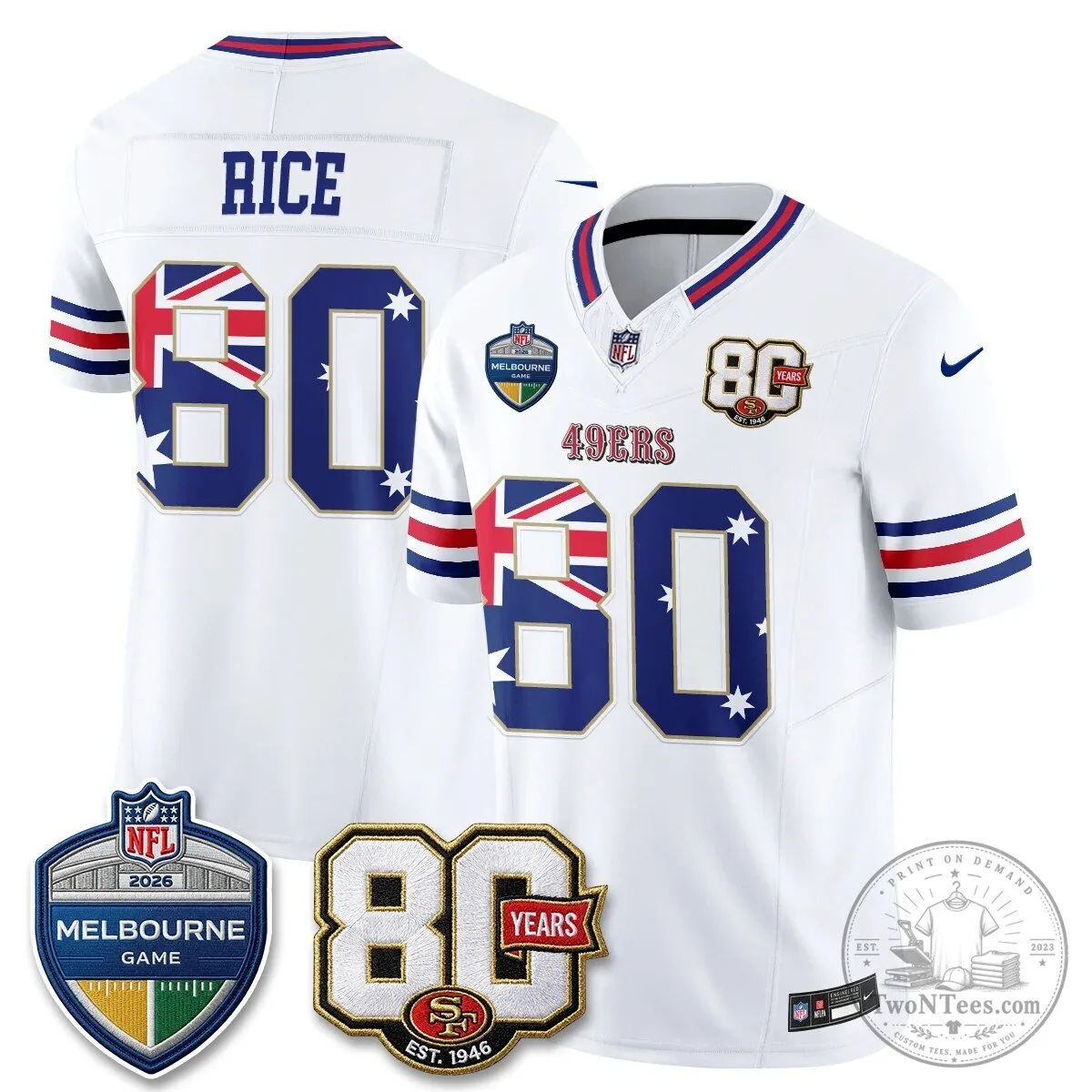 Christian McCaffrey San Francisco 49ers Melbourne Game 2026 Black Football Jersey 65 Christian McCaffrey San Francisco 49ers Melbourne Game 2026 Black Football Jersey