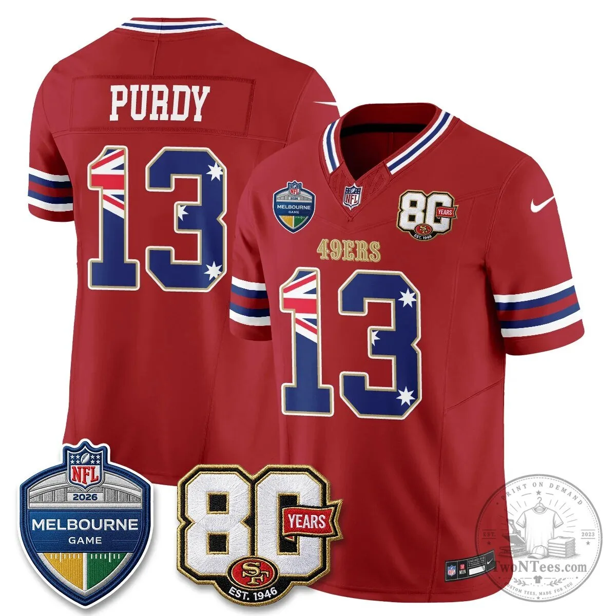 Christian McCaffrey San Francisco 49ers Melbourne Game 2026 Black Football Jersey 73 Christian McCaffrey San Francisco 49ers Melbourne Game 2026 Black Football Jersey