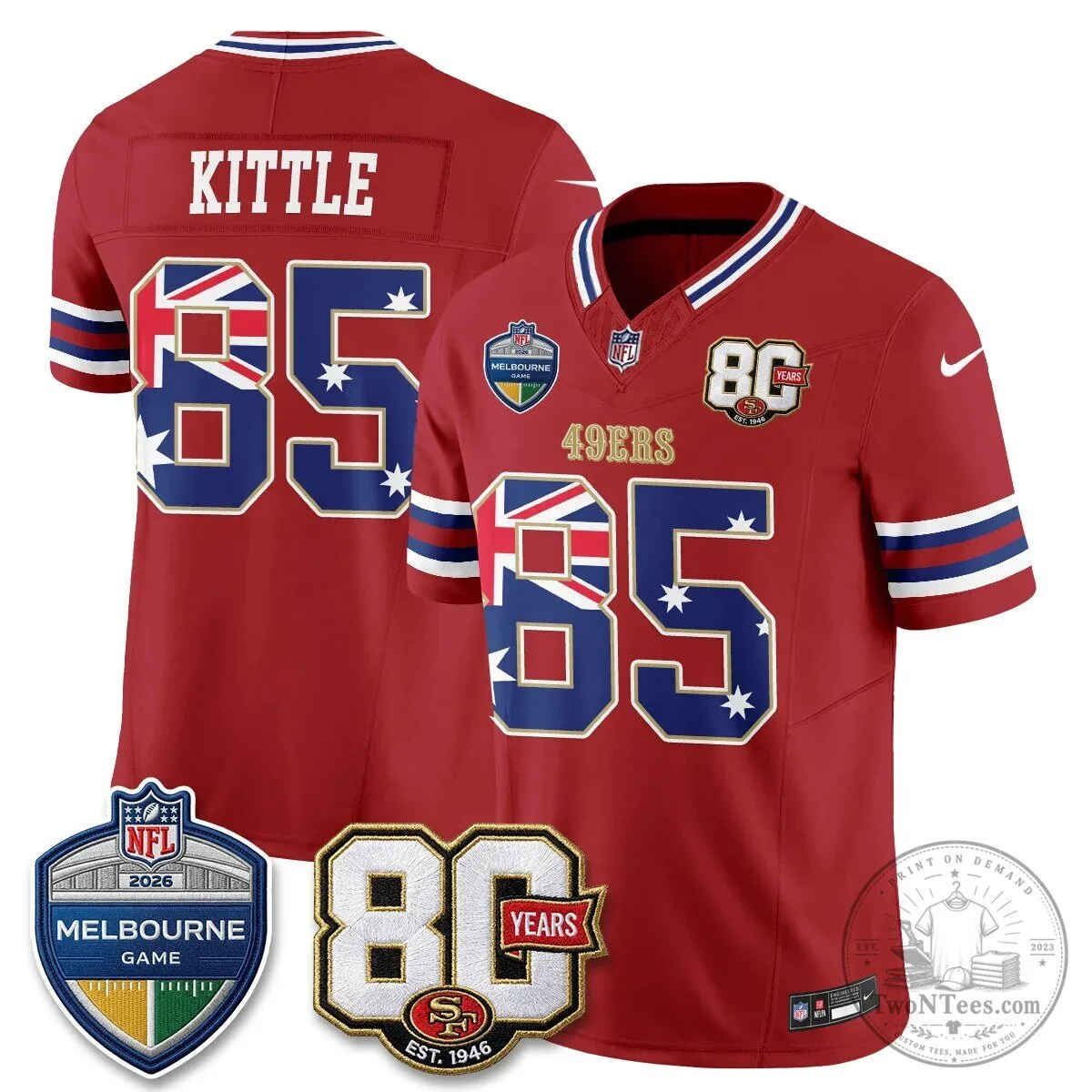 Christian McCaffrey San Francisco 49ers Melbourne Game 2026 Black Football Jersey 74 Christian McCaffrey San Francisco 49ers Melbourne Game 2026 Black Football Jersey