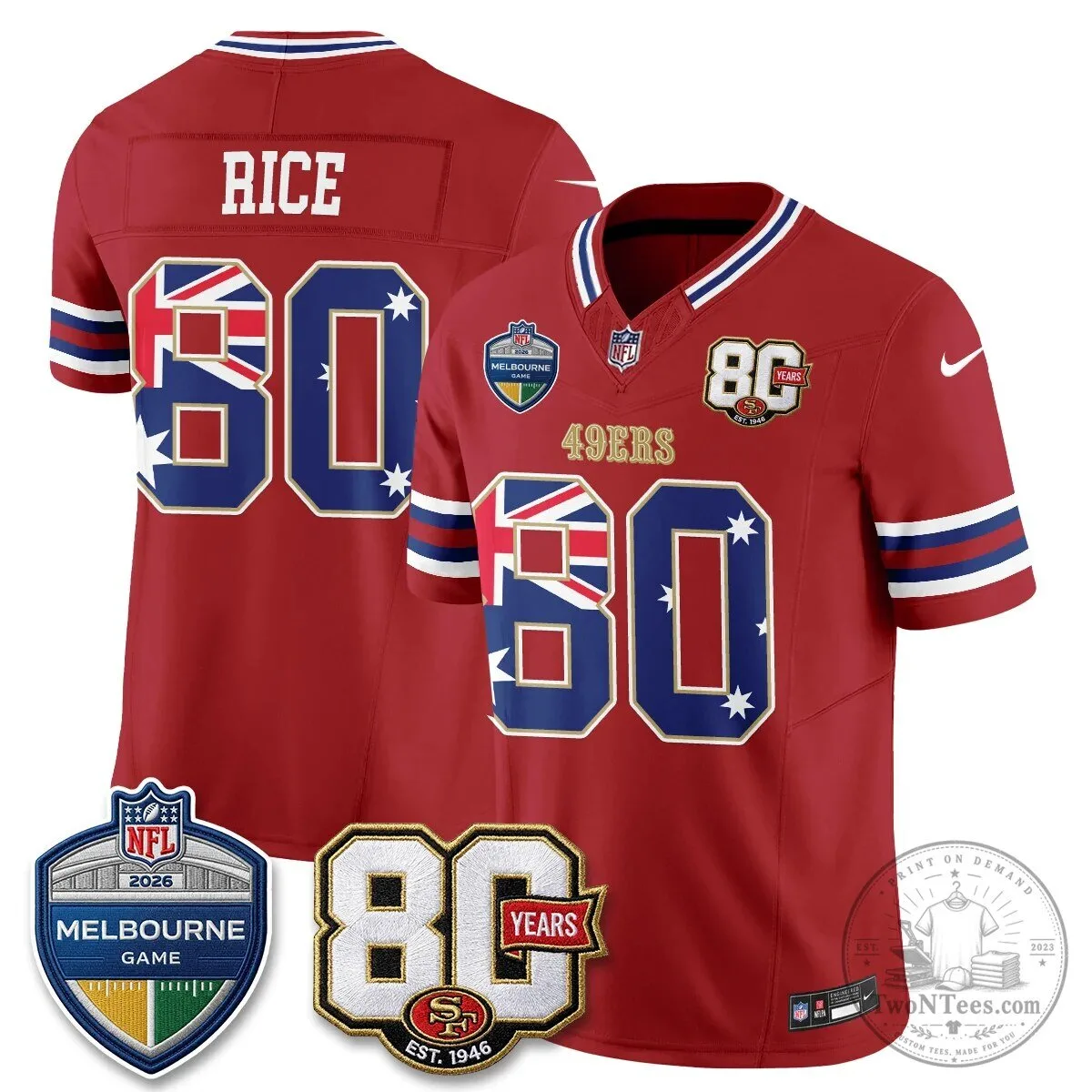 Christian McCaffrey San Francisco 49ers Melbourne Game 2026 Black Football Jersey 77 Christian McCaffrey San Francisco 49ers Melbourne Game 2026 Black Football Jersey