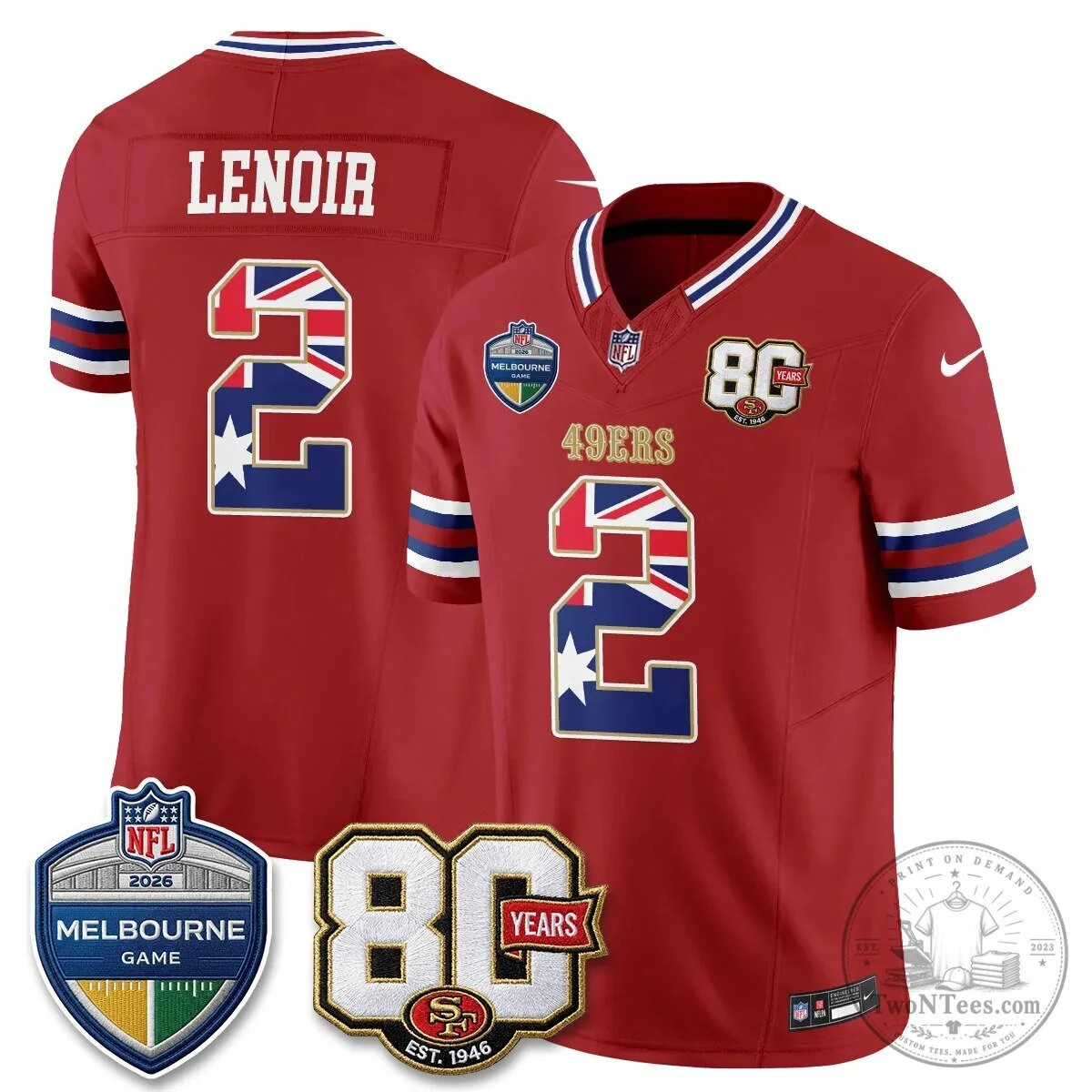 Christian McCaffrey San Francisco 49ers Melbourne Game 2026 Black Football Jersey 80 Christian McCaffrey San Francisco 49ers Melbourne Game 2026 Black Football Jersey
