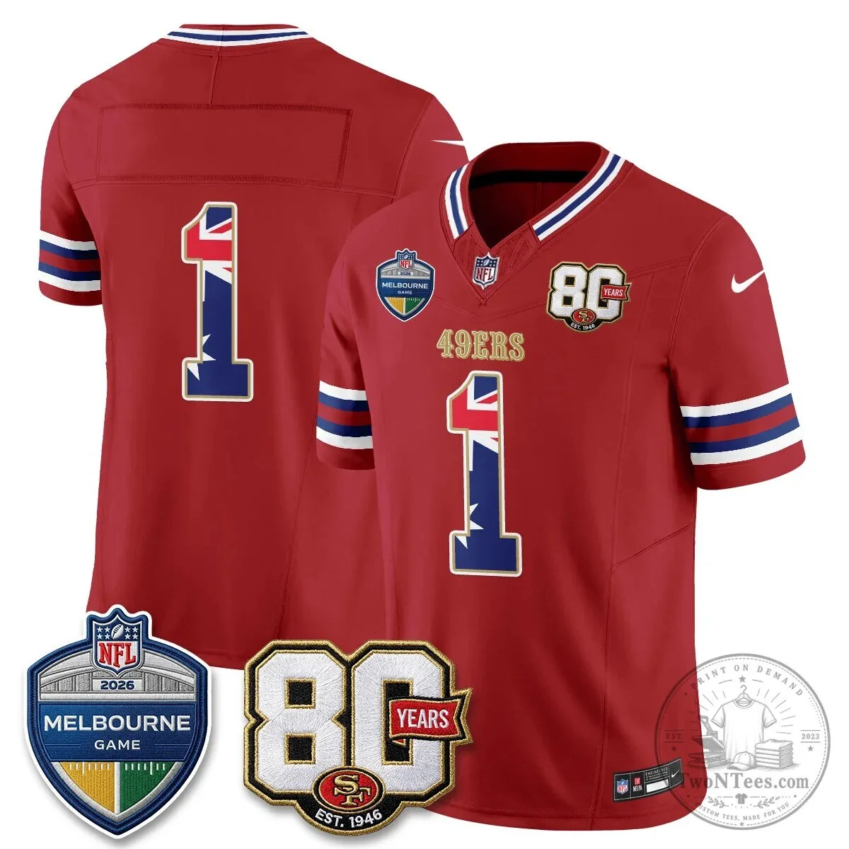 Christian McCaffrey San Francisco 49ers Melbourne Game 2026 Black Football Jersey 82 Christian McCaffrey San Francisco 49ers Melbourne Game 2026 Black Football Jersey