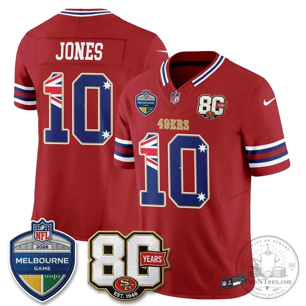 Christian McCaffrey San Francisco 49ers Melbourne Game 2026 Black Football Jersey 83 Christian McCaffrey San Francisco 49ers Melbourne Game 2026 Black Football Jersey