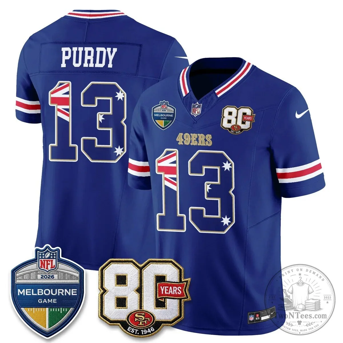 Christian McCaffrey San Francisco 49ers Melbourne Game 2026 Black Football Jersey 85 Christian McCaffrey San Francisco 49ers Melbourne Game 2026 Black Football Jersey