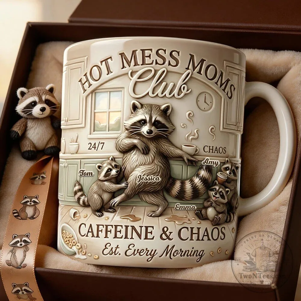 Hot Mess Moms Club Raccoon Personalized Coffee Mug