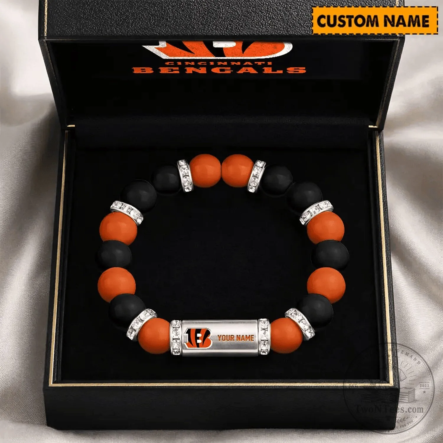Cincinnati Bengals Custom Name Lucky Energy Beaded Bracelet for Fans